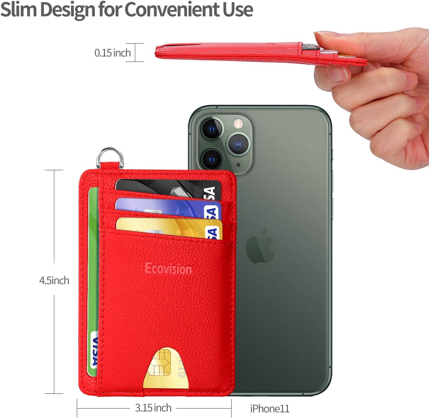Slim Minimalist Front Pocket Wallet, RFID Blocking Credit Card Holder Wallet with Integrated D-Shackle for Men Women