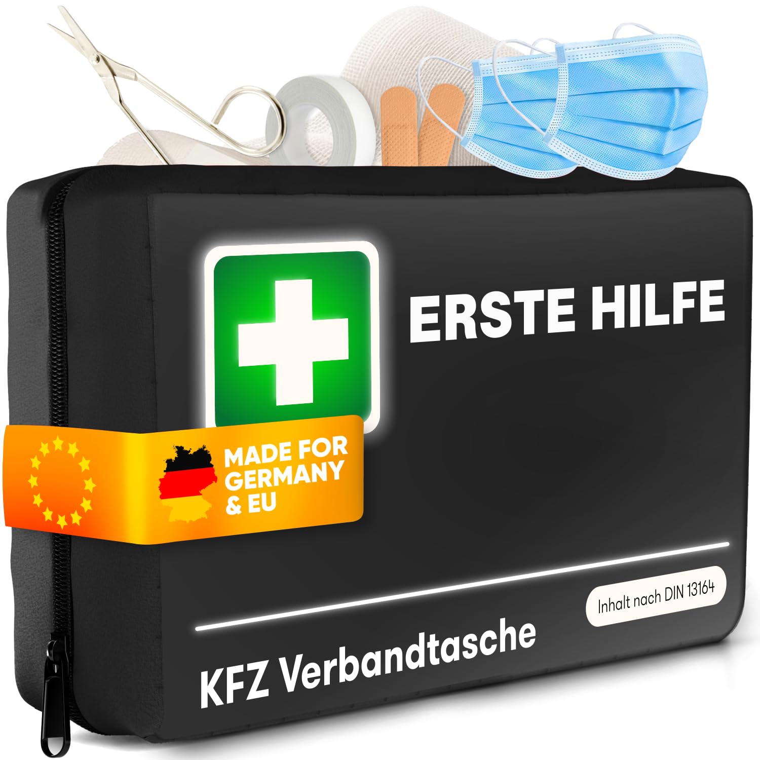 PURAHELP® Erste-Hilfe Set Auto Schwarz [DIN 13164] - Verbandskasten Auto StVO Konform für 2026 - Auto Verbandskasten & Sanikasten - Kompaktes Notfallset für Unterwegs - Verbandsset nach aktueller Norm