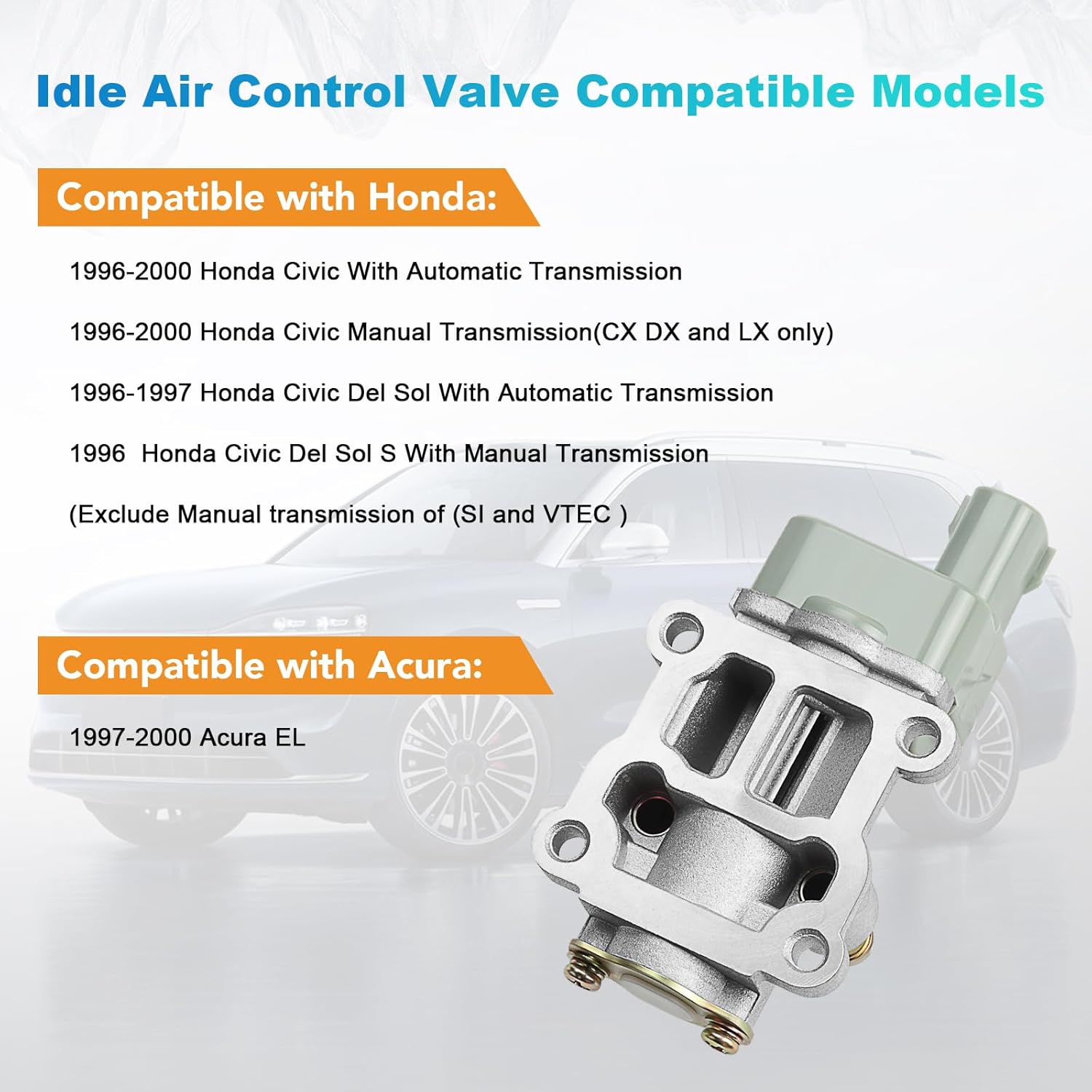 Idle Air Control Valve and Throttle Position Sensor Compatible with 1996 1997 1998 1999 2000 Honda Civic Del Sol CX DX EX HX LX GX, 97-00 EL AC186 AC184 1.6L L4
