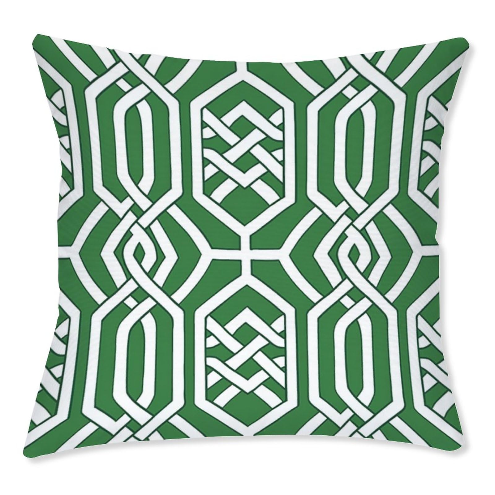 WoGuangis Peacock Green Geometric Stripes Waterproof Sofa Cushion Cover Set of 2 Imperial Trellis Geometric Green Outdoor Sofa Pillow Cover Modern Canvas Accent Pillow for Garden Patio 20in