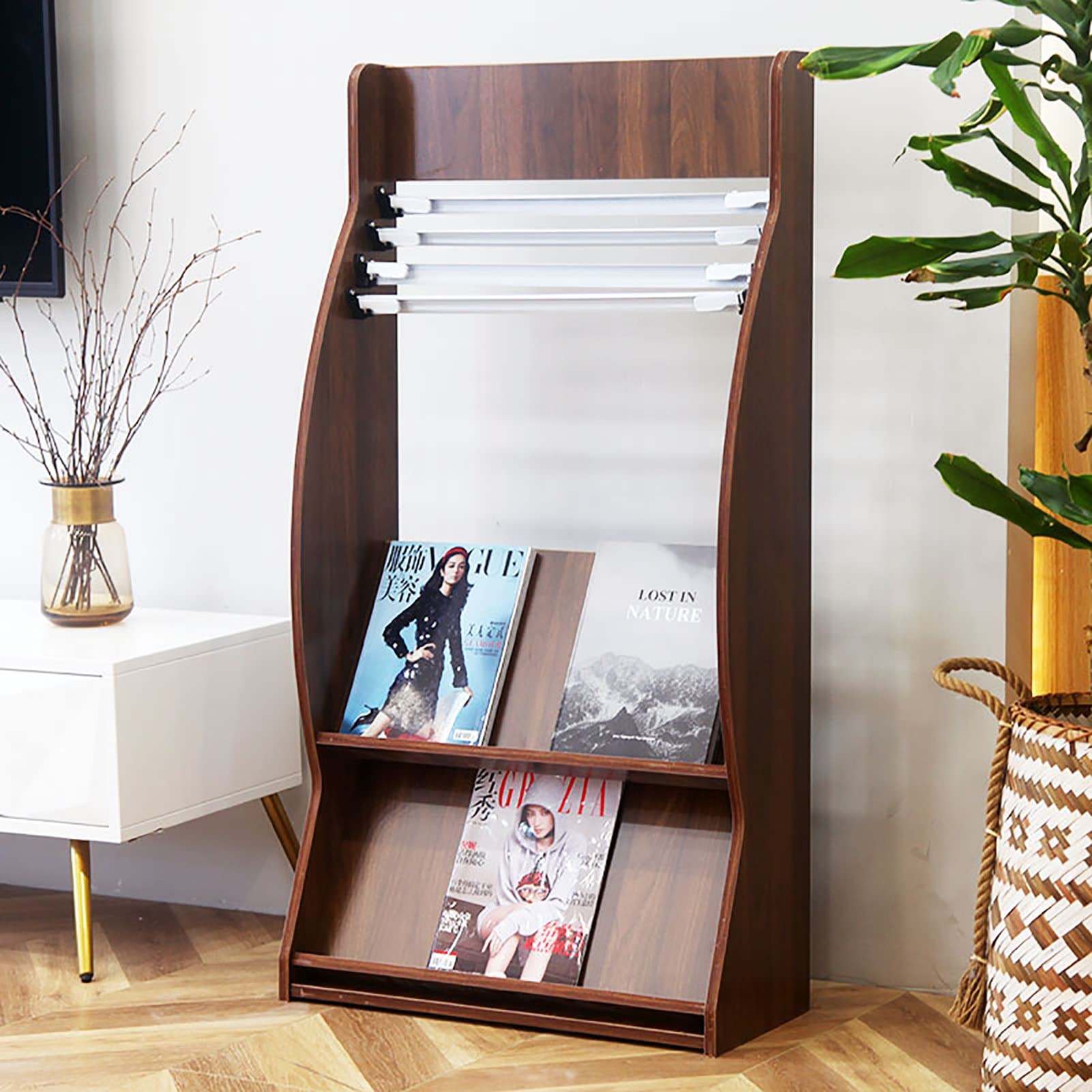 CGCSYZ Brochure Magazine Holder Stand, Home Office Literature Newspaper Racks with 4 Bars ＆ 2 Tier, Commercial Book Magazine Racks, 120 Cm Tall (Red)
