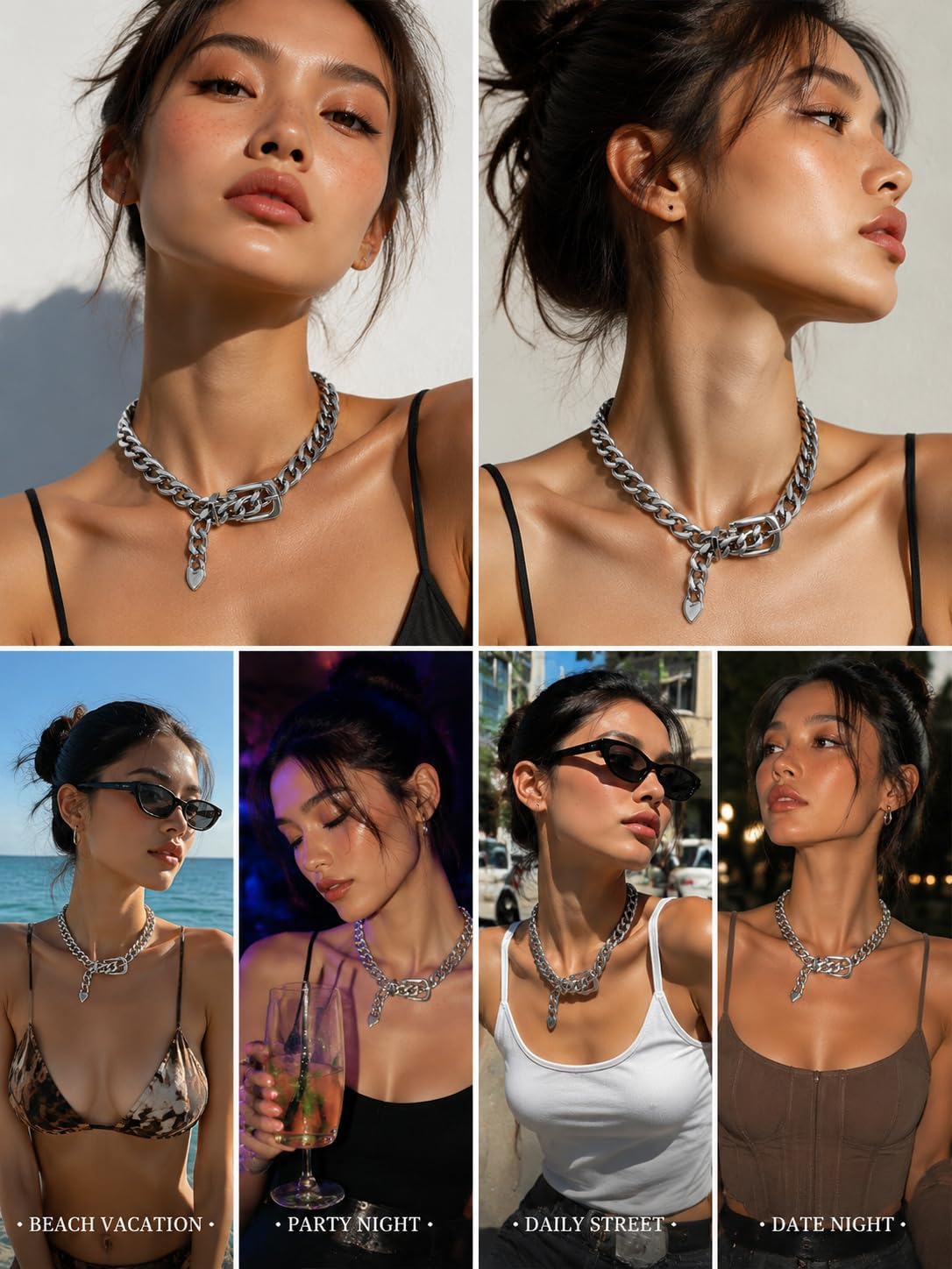 Cuban Link Chain Necklace Punk Belt Buckle Shaped Chunky Choker Necklace Statement Thick Chain Necklace Jewelry Gifts for Women Men