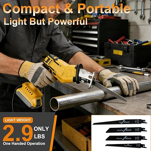 Miniatura 4 de Sierra recíproca inalámbrica compatible con batería Dewalt de 20 V MAX, velocidad variable de 0 a 3500 SPM, sierra recíproca eléctrica mini con 4