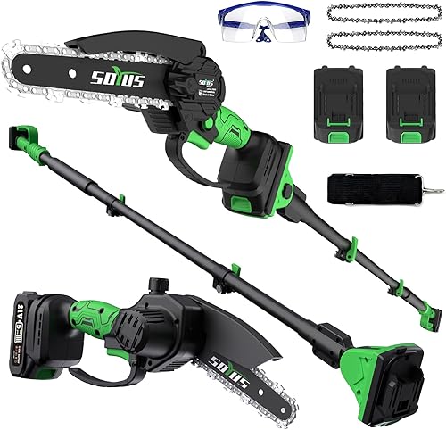 SOYUS Sierra de poste inalámbrica 2 en 1 de 6 pulgadas y mini motosierra con cargador y baterías de 2 x 2.0 Ah