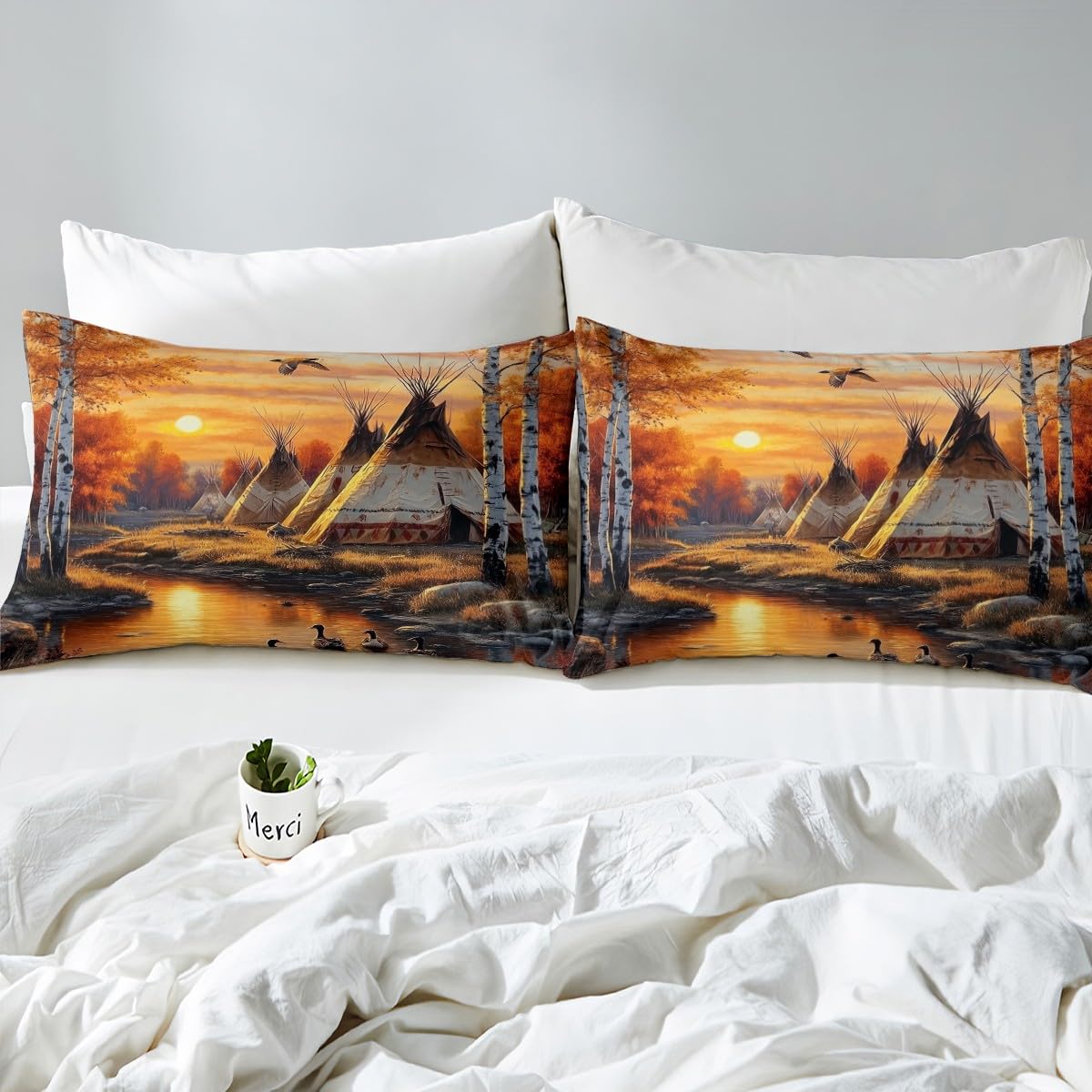 Homewish Mallard Duck - Juego de ropa de cama doble | Sábanas rústicas de casa de cabaña para niños y adultos, juego de sábanas de caza y pesca, sábanas bajeras de pato salvaje del bosque, 4 piezas