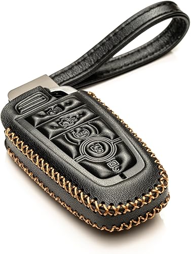 Vitodeco Funda de cuero genuino para llavero inteligente compatible con Ford Mustang 2018-2025, Ford Mustang Mach-E 2021-2025 (5 botones, negro) disponible en Yaxa Mexico