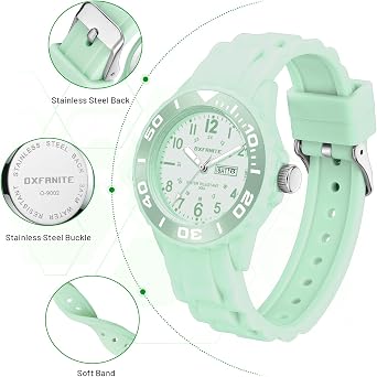 Waterproof Nurse Watch for Medical Professionals,Students, Women Men, Military Time Easy to Read Dial, 24 Hour with Second Hand, Soft and Breathable Silicone Band, 9002-green