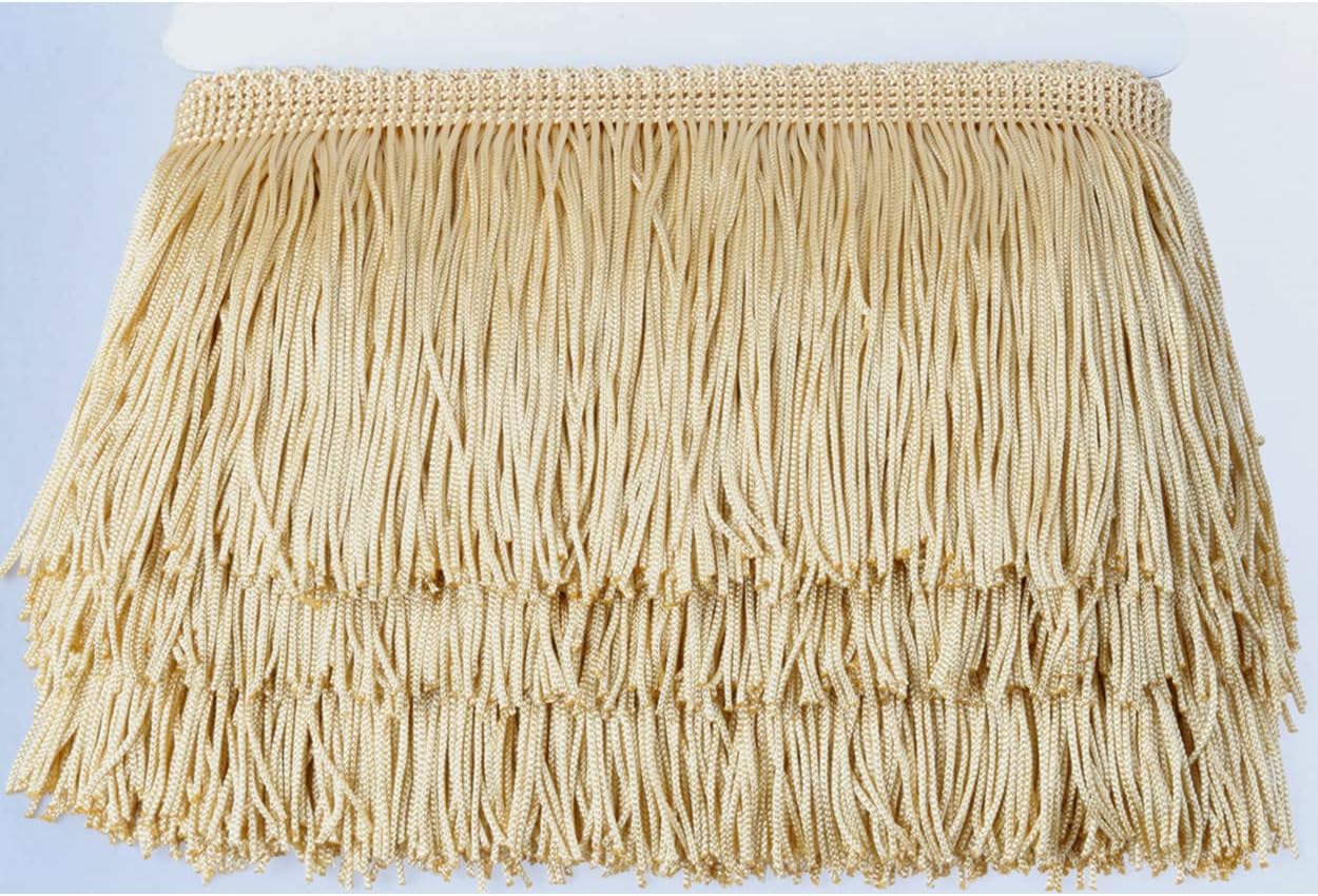 Fringe Trim Lace Nylon Fabric Tassel 4inch Wide 10 Yards Long for Clothes Accessories Latin Wedding Dress DIY Lamp Shade Decoration Gold