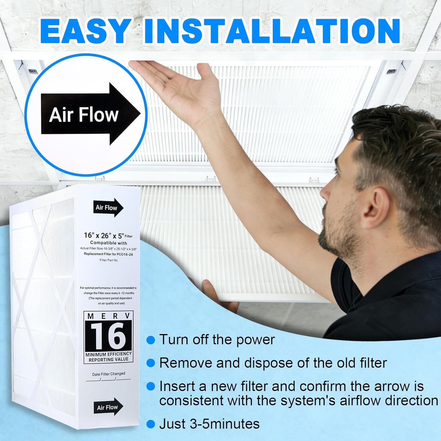 X8789 MERV 16 Filter 16x26x5, X8789 Activated Carbon Filter Compatible With Lennox PureAir PCO16-28 Air Purifier 2 Pack