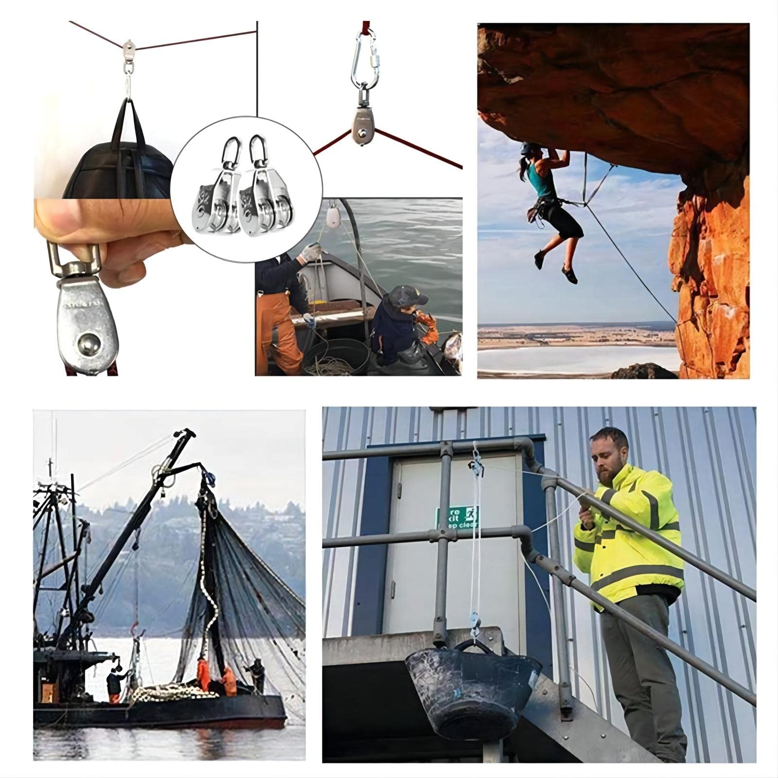 2PCS M32 Doppia Puleggia Blocco 304 Acciaio inossidabile Heavy Duty Doppia Ruota Girevole Cavo Massimo Carico 551 lbs/250kg