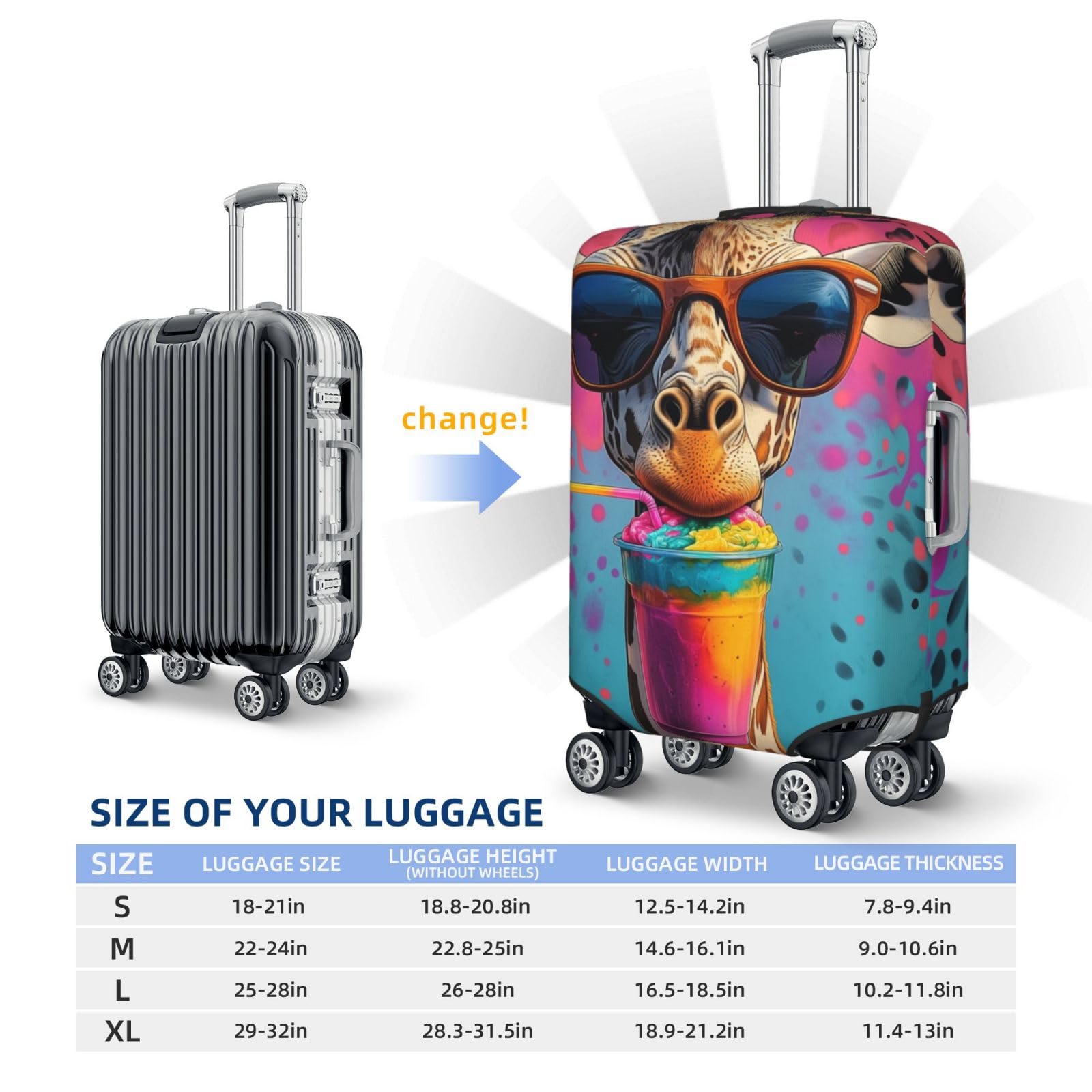 Housse de protection élastique pour valise de voyage - Encre abstraite - Anti-rayures - Convient aux bagages de 45,7 à 55,9 cm, Girafe aquarelle, M(23"-26" Suitcase)