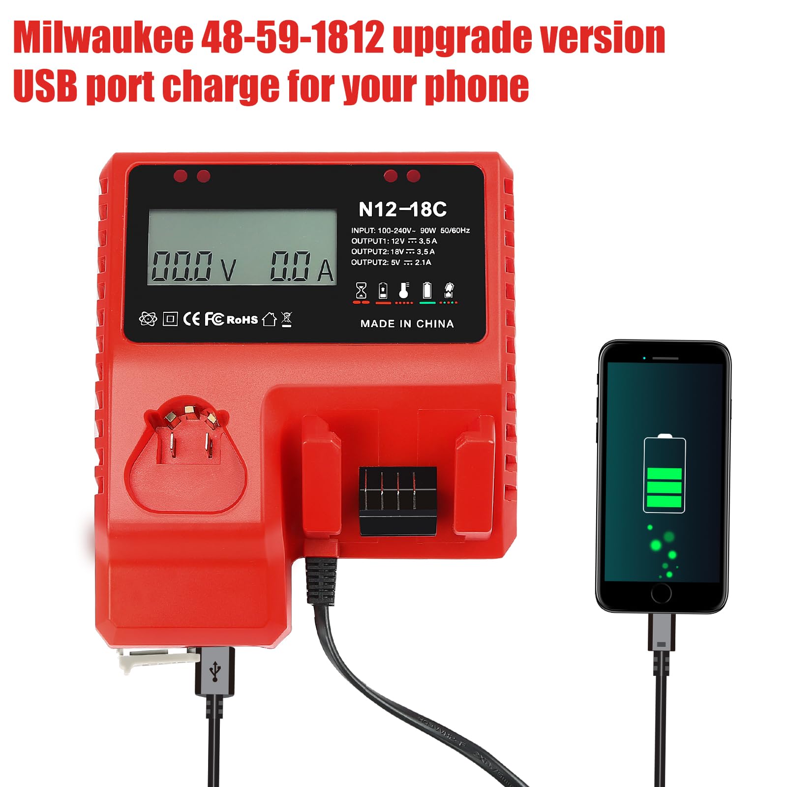 YongerTool Paquete de 2 baterías Milwaukee M-18 de repuesto para batería Milwaukee M-18 y 1 cargador