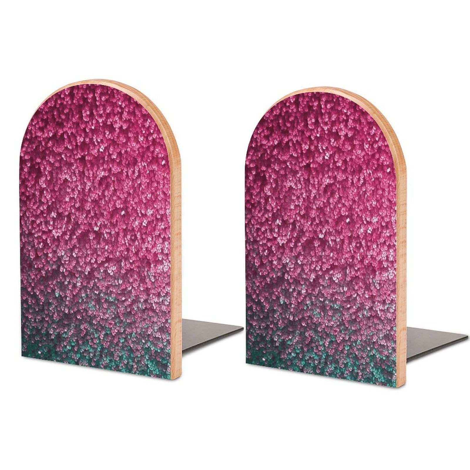 3D Pink Glitter Bookend for Shelves Fashion Modern Wood Book End with Non-Slip Metal Base Universal Economy Bookend Book Organizer for Home Office Desk Accessories 1 Pair