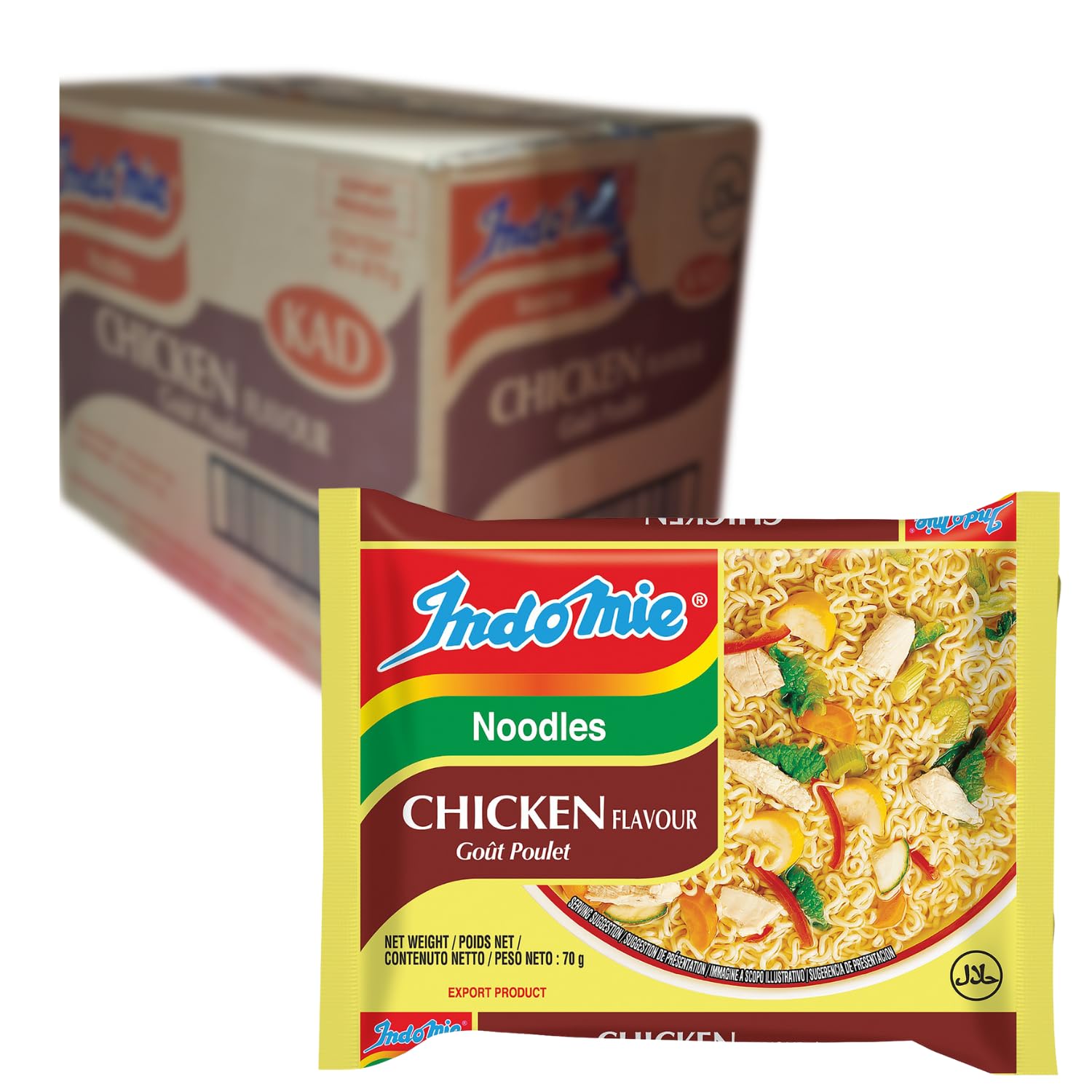 INDOMIE - Fideos instantáneos con sabor a pollo Goût Poulet - Multipack (40 x 70 g)