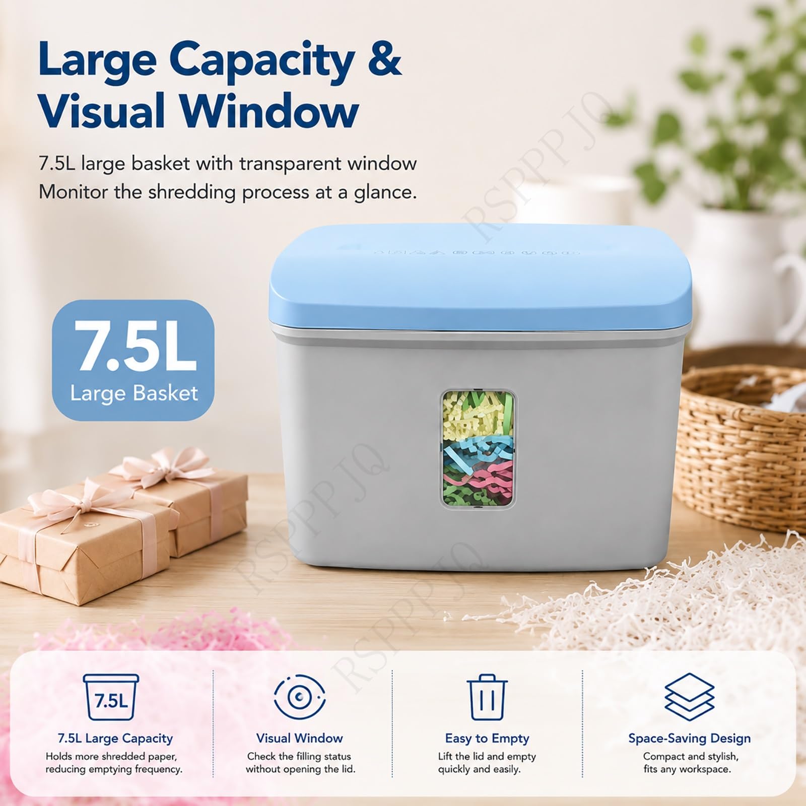 Schneidepapiermaschine,geschreddertes Knisterpapier,7,5 l großes Fassungsvermögen mit Sichtfenster,automatische Start-/Stopp-Funktion,for 25 g/70 g A4-Papier