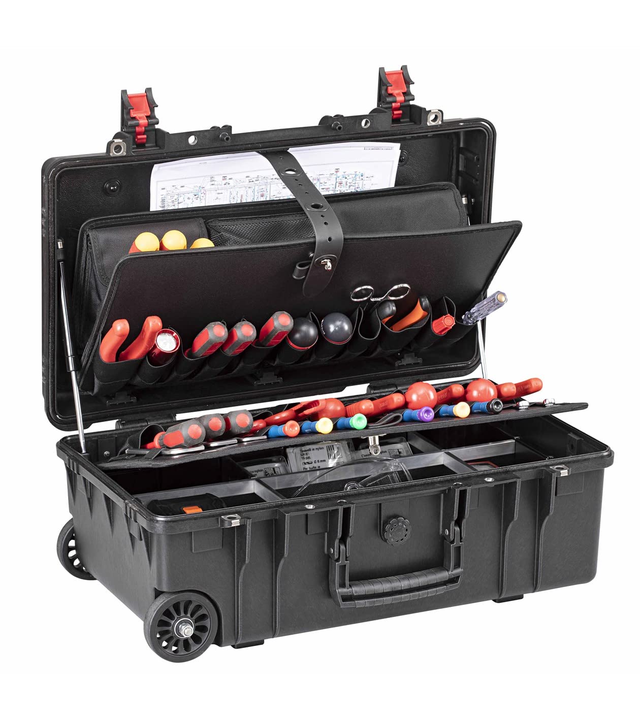GT LINE 488694 Tool Box 52-21 PTS (Without Contents, Tool Box, Case with Wheels and Telescopic Handle, Lightweight Plastic, Tool Trolley with Tool Boards, Document Compartment, Volume 30.4 L)
