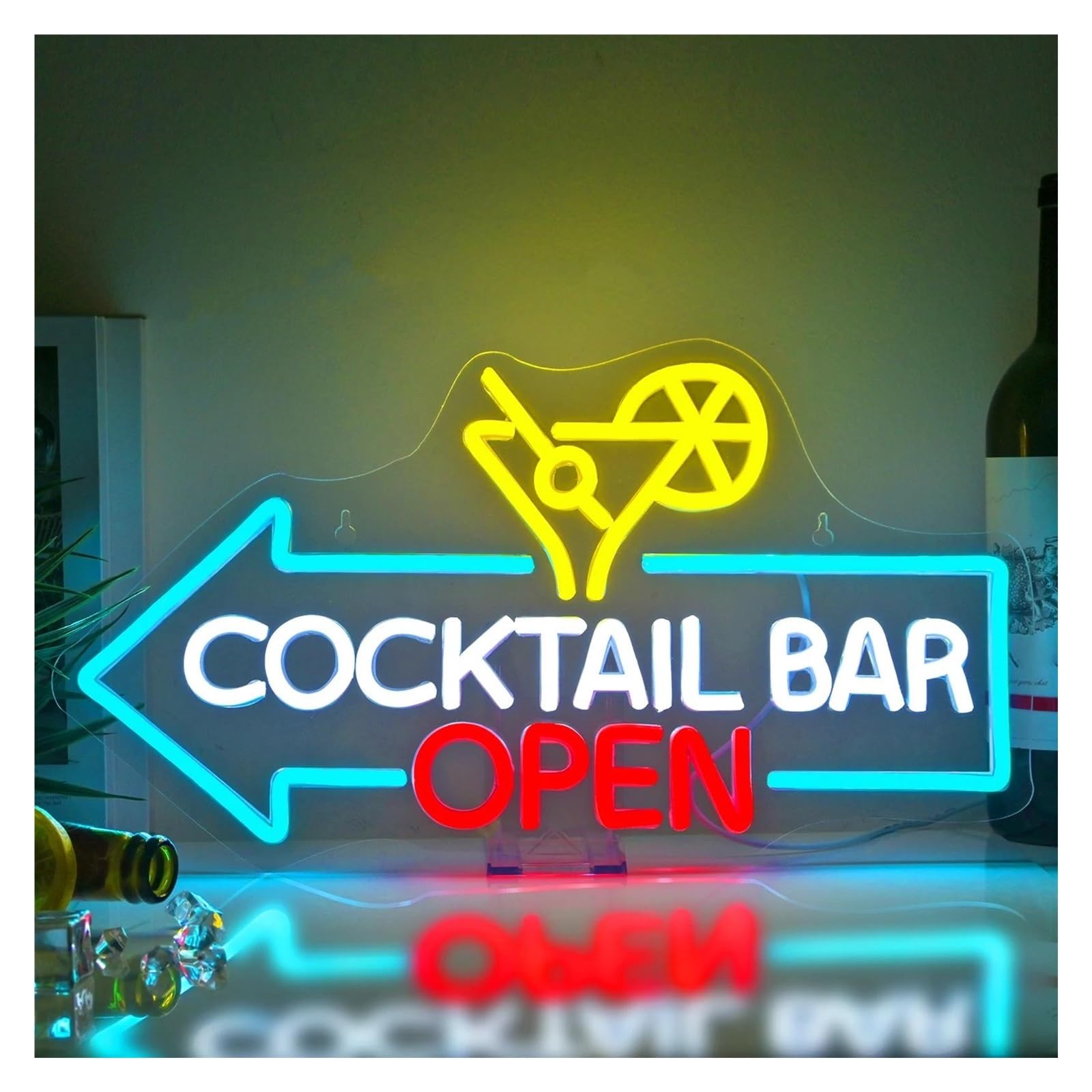 RONGCH Hanging Art Neon Signs Cocktail Bar Open Neon Sign Arrow LED Light Dimmable for Business Bars Store Pub Man Cave Party Decor 42cmx23cm