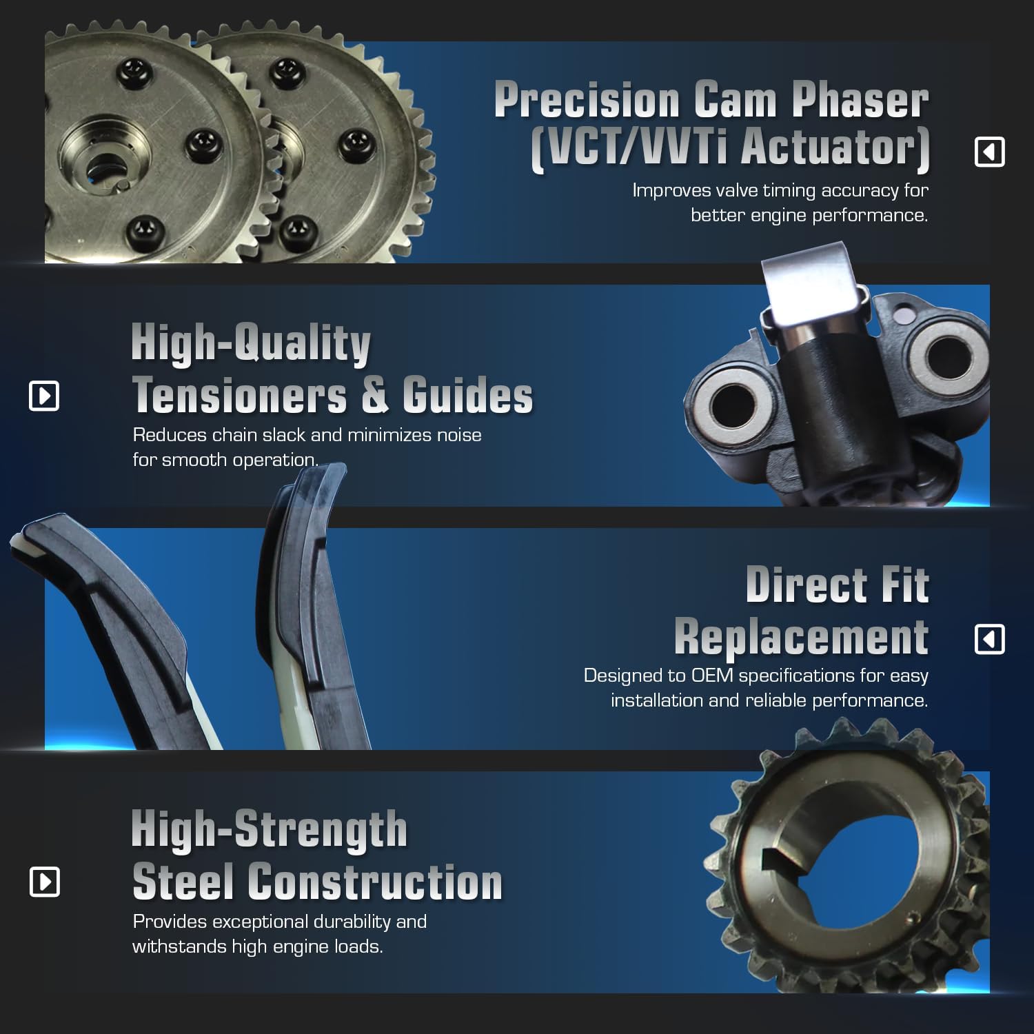 Timing Chain Kit with Tensioner Guides Cover Gaskets Cam Phaser Engine Variable Camshaft Timing Cam Phaser VCT VVTi Actuator Timing Sprocket Bolt Gaskets For Ford TRITON 3-Valve F150 F250 Expedition