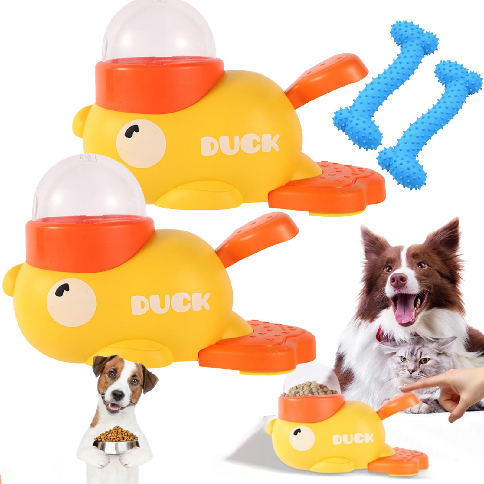 Distributeur de friandises en forme de canard, jouet distributeur de nourriture pour chien, jouet 2 en 1 interactif pour chien à alimentation lente, gamelles pour chat, jouets d'enrichissement mental