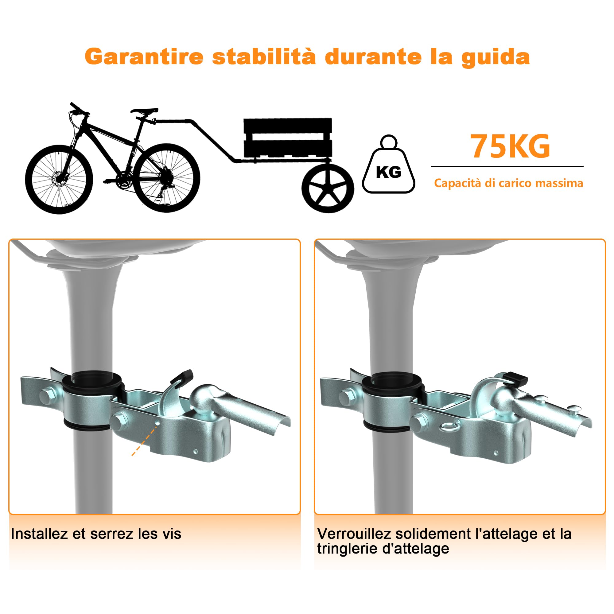 Gancio per Rimorchio Bici, Attacco Rimorchio Bicicletta, Sistema di Traino Compatibile Reggisella