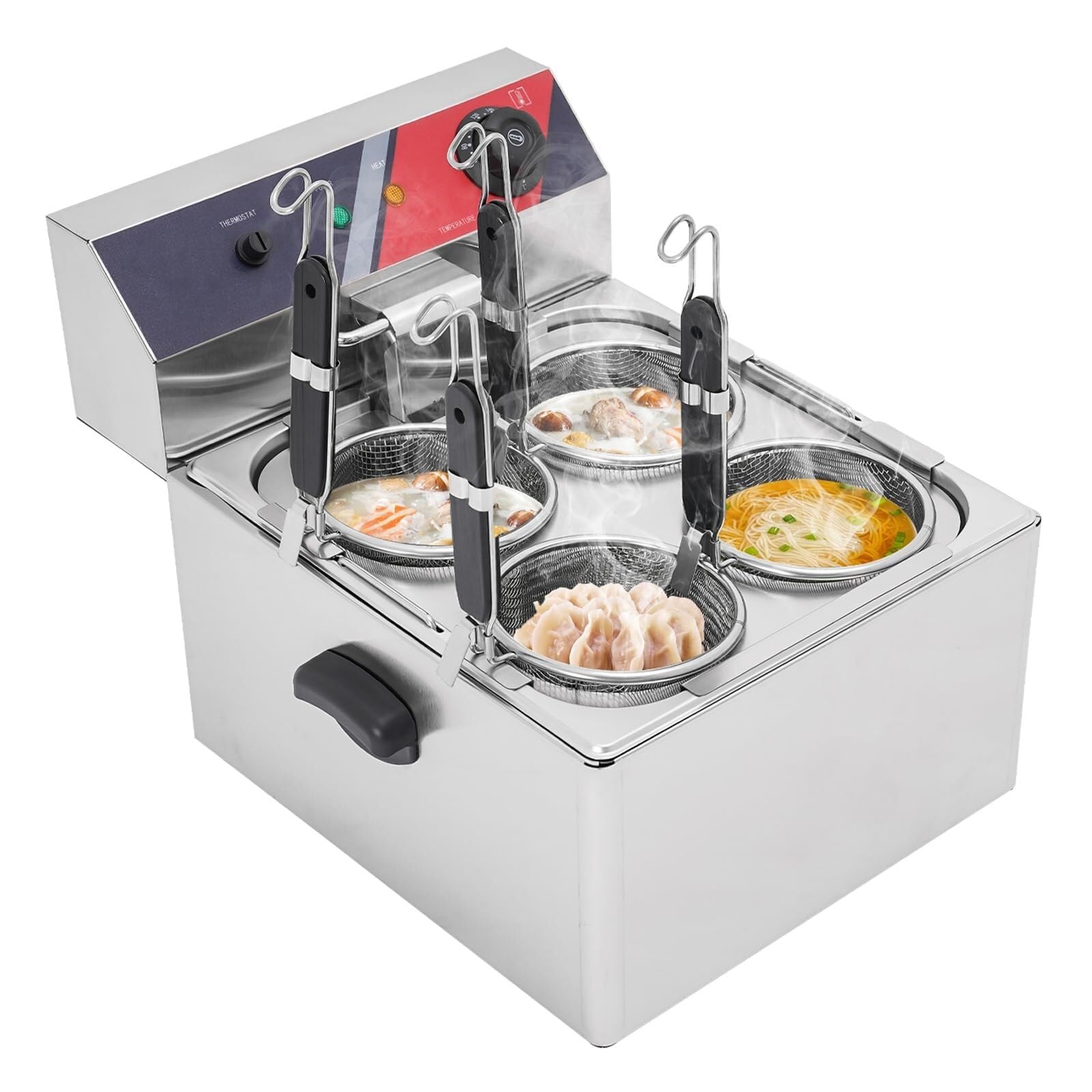Macchina for la Cottura della Pasta a 4 Fori, cuocipasta Elettrico in Acciaio Inox 201 con 4 cestelli filtranti for Spaghetti, Gnocchi, Snack fritti, 3,5 kW