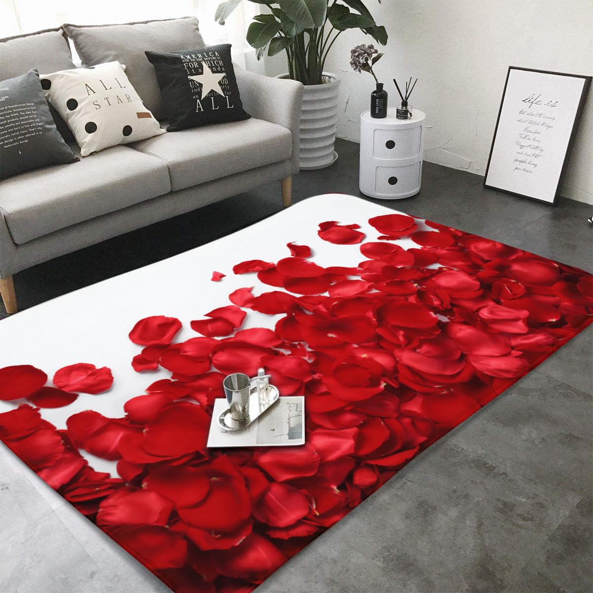 Amazon｜カーペット ラグ 赤いバラ 薔薇 花柄 ラグマット 絨毯 100