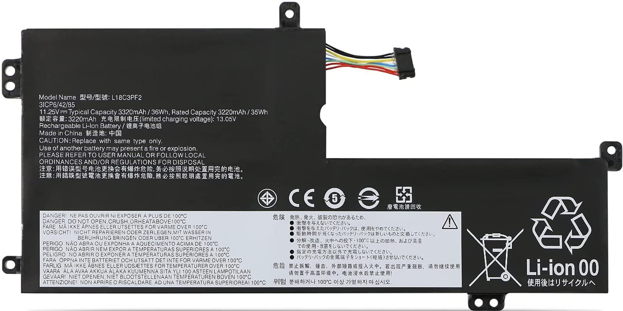 L18C3PF2 Laptop Akku für Lenovo Ideapad L340-15API L340-15IWL L340-17API L340-17IWL L3-15IML05 Ideapad L340-15API L340-15IWL Touch Series 5B10W67198 L18L3PF1 L18D3PF1 L18M3PF2 36Wh