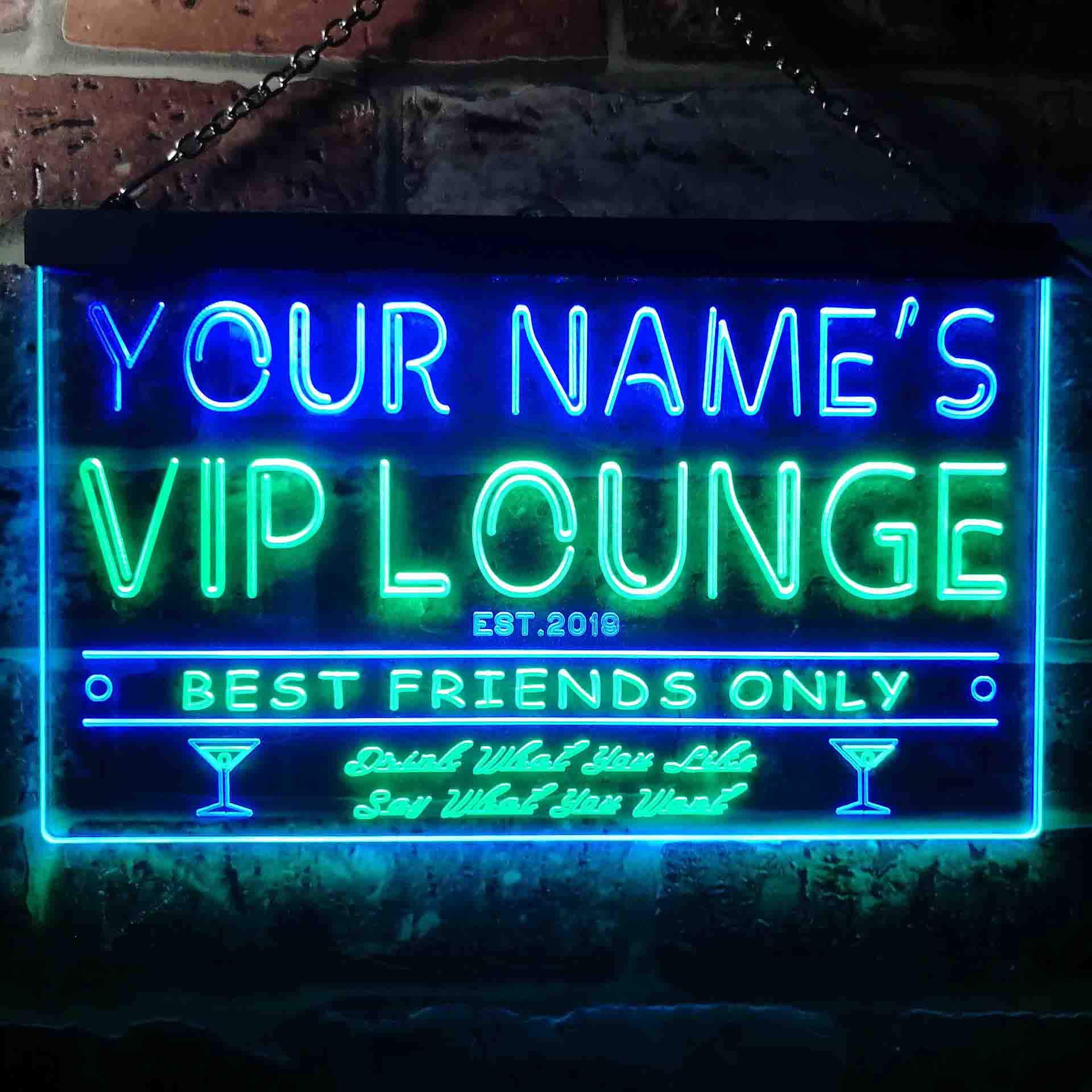 Personalized Your Name Est Year Theme VIP Lounge Bar Club Pub Dual Color LED Enseigne Lumineuse Neon Sign Vert et bleu 600 x 400mm st6s64-qi1-tm-gb
