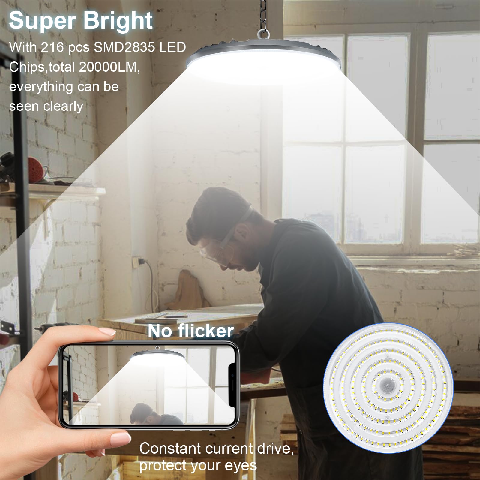 Super Bright 150W UFO LED High Bay Light 21000lm 6500K Daylight High Bay Led Shop Lights with 5FT — view 3