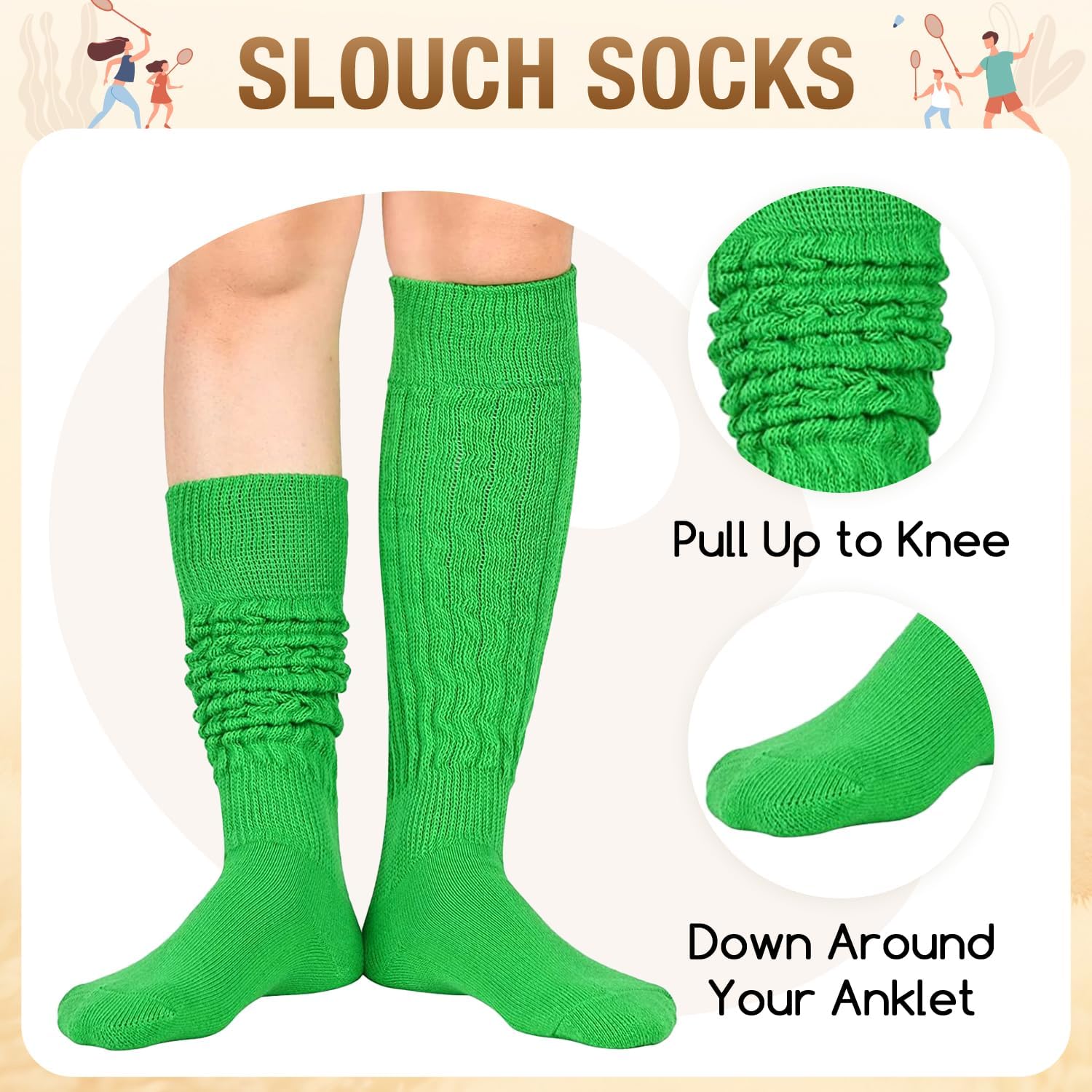 Zmart Women Slouch Socks - Cozy Scrunch Socks, 80s Style in White, Black, Orange & Cream - Image 8