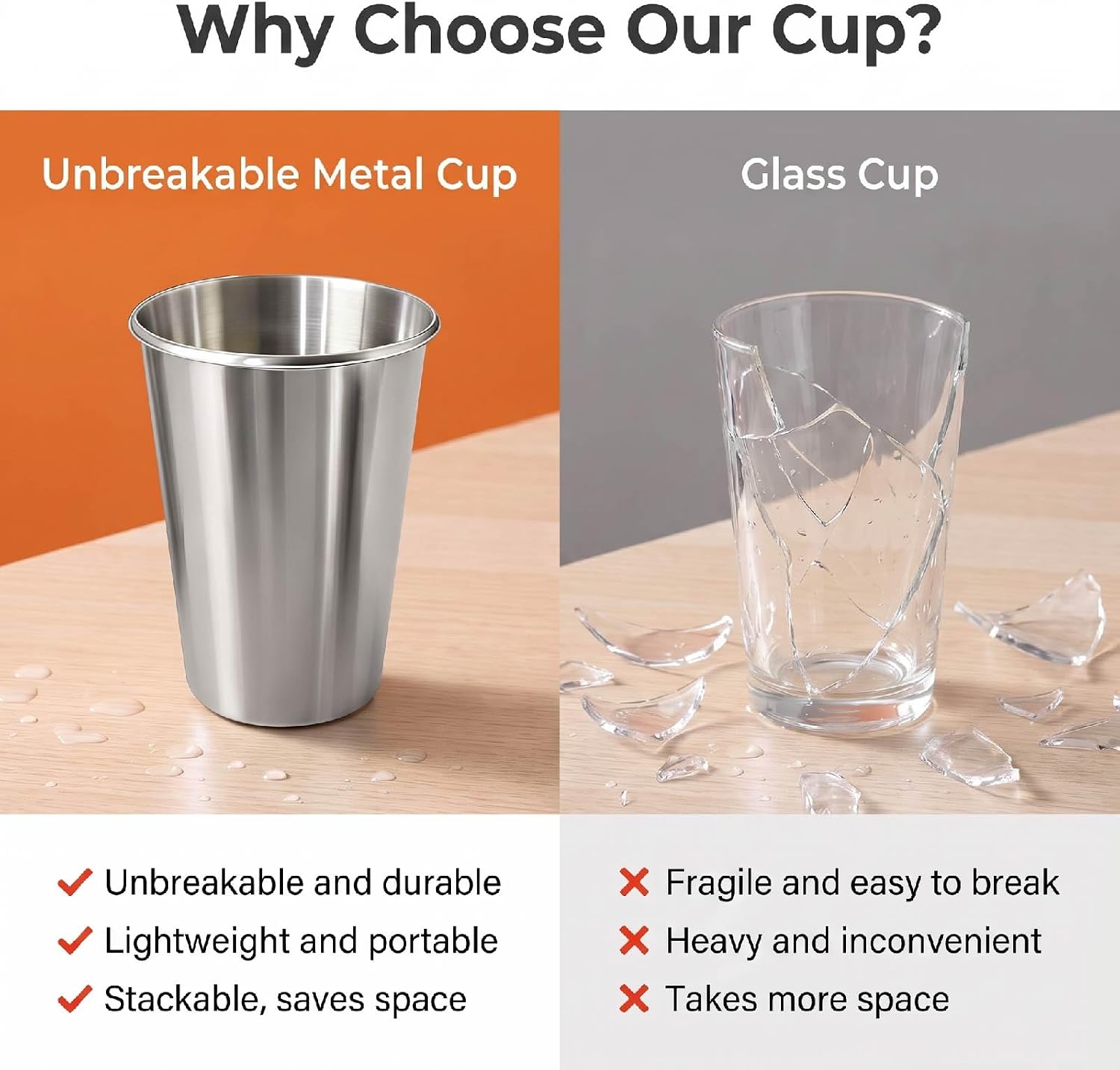 10 Pack 16 oz Stainless Steel Cups, Stackable & Reusable Pint Tumbler Set | Durable Metal Drinking Glasses, Ideal for Indoor Outdoor Picnic Travel Camping, Rust-proof & Easy to Clean, BPA-Free
