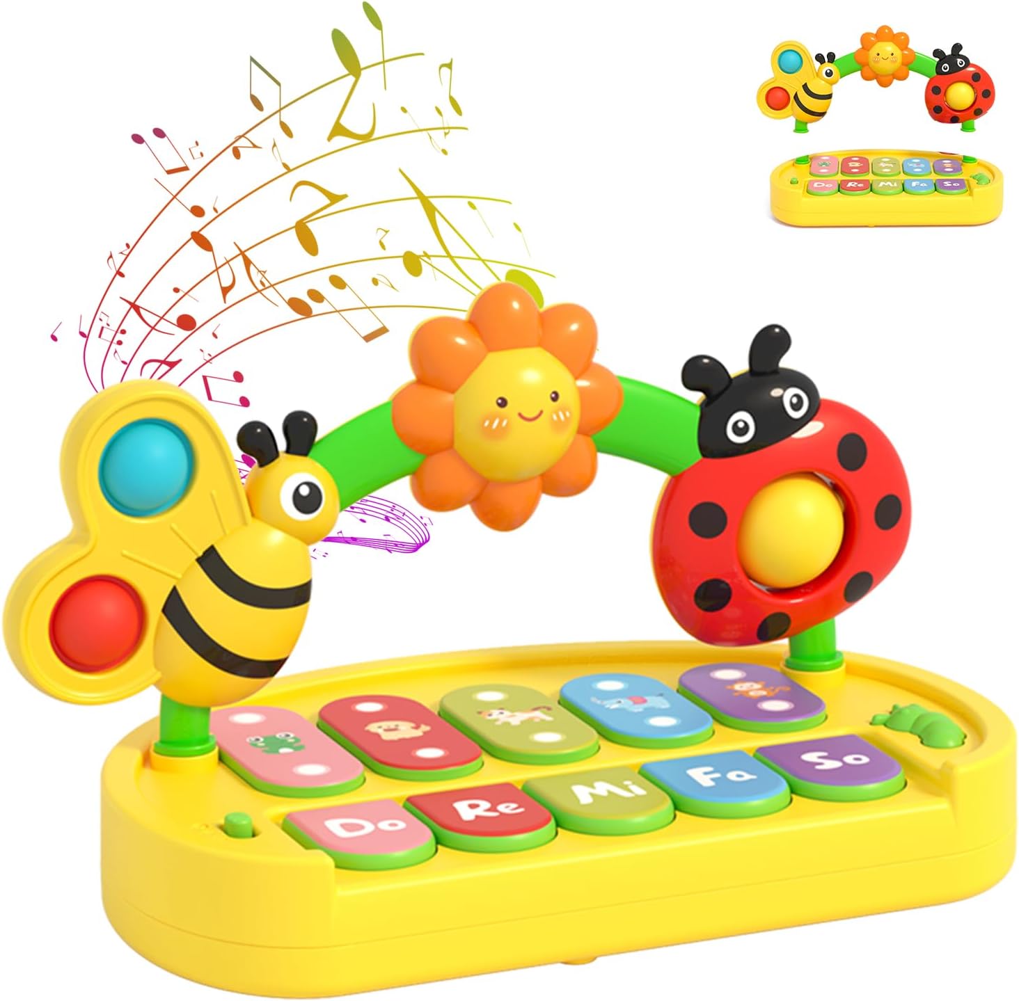 Multifunctional Insect Piano Baby Toys 0-6 6-12 12-18 Months, Light Up Keyboard Sensory Toys, 4 Music Modes, Detachable & Portable, 6 7 8 9 10 Month Old Baby Toys, Gift for 1 Year Old Girl Boy