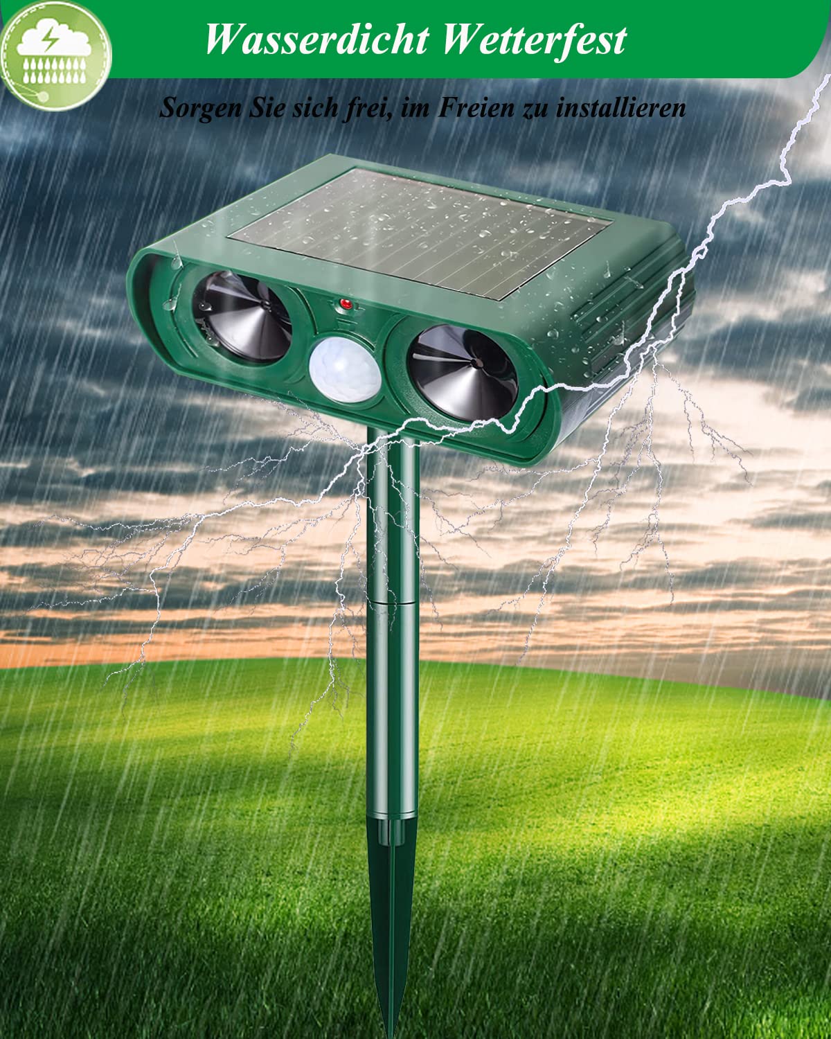 Solar Katzenschreck, Multifunktion Ultraschall Katzenabwehr, Wasserdicht Marderschreck mit Bewegungssensor, Vogelschreck Vertreiber für Maulwurf, Hunde, Vögel, Katzenschreck für Garten Rasen Farm
