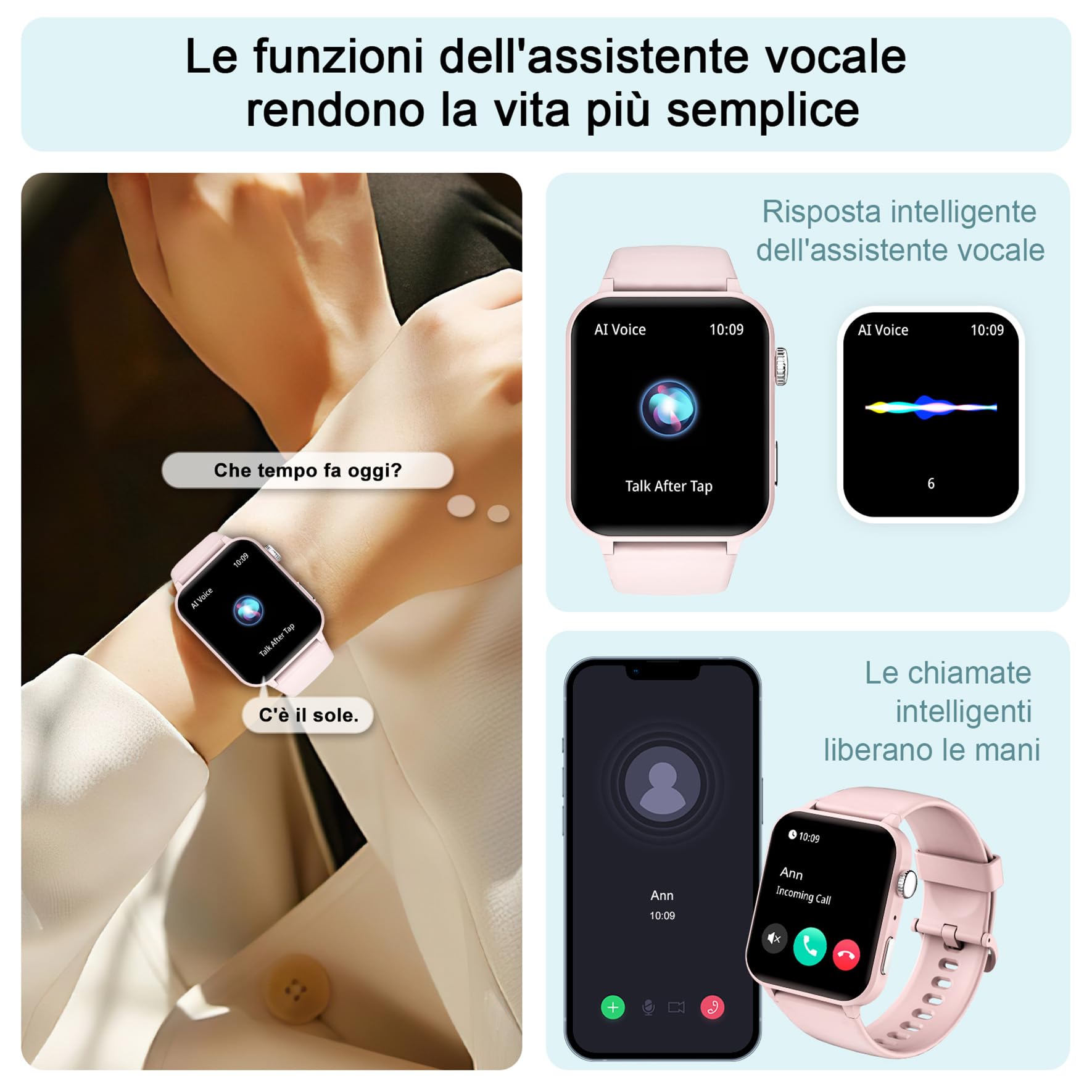 IOWODO Smartwatch Donna,Orologio Fitness con Chiamate,1.85" Smart Watch Monitor del SpO2/ Sonno,24H Cardiofrequenzimetro,100 modalità Sportive,Fitness Tracker per Android iOS