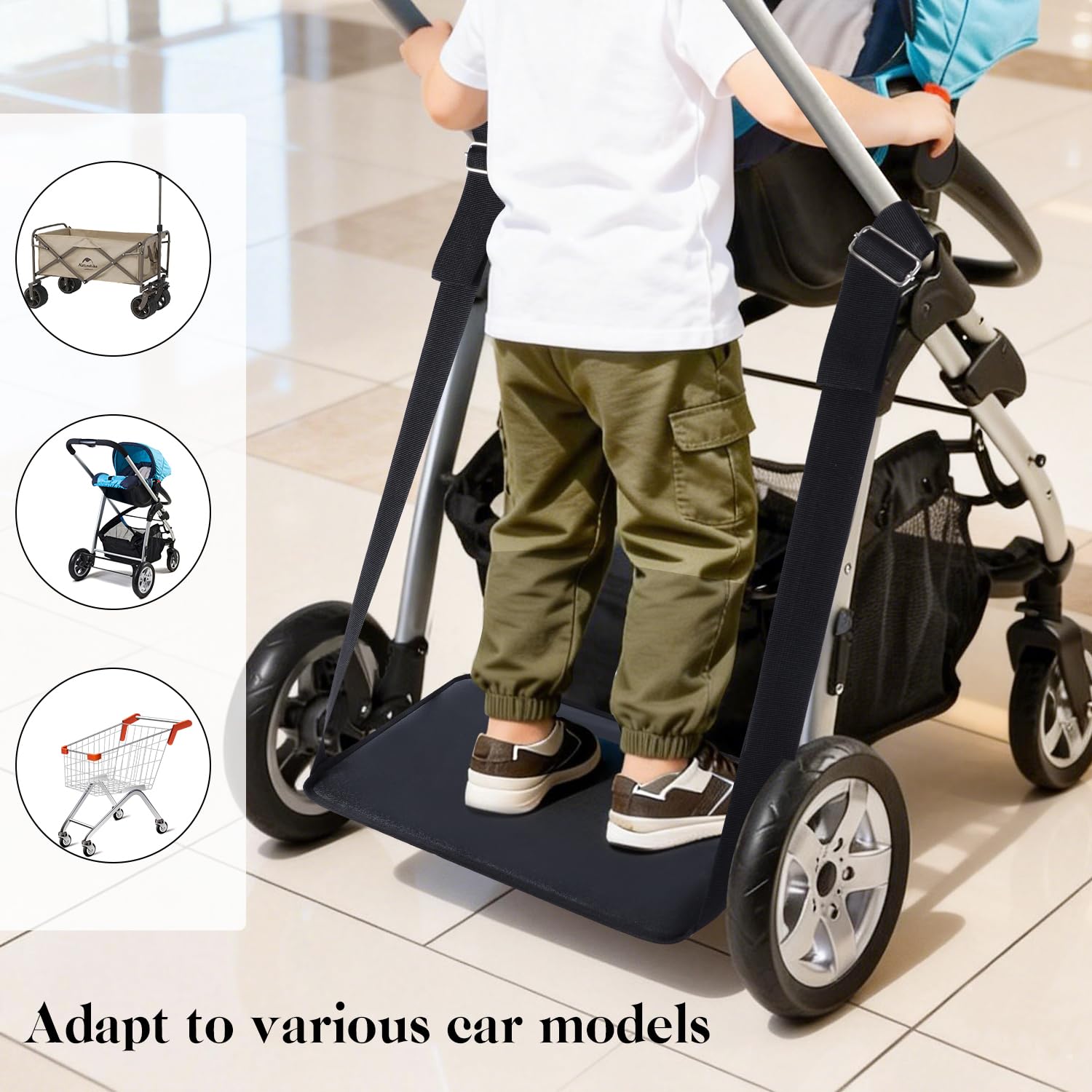 Stroller Wagon Standing Board,Universal Stroller Buddy Standing Board,Stand Up Accessories with Adjustable Length-Slip-Resistant Surface for Toddlers,Stroller Accessories,Easy to Use,Black