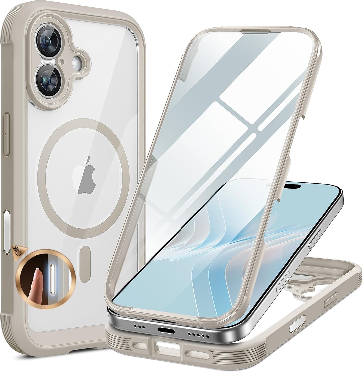 Miracase for iPhone 17 Case 6.3'', Full-Body Protective Phone case with Built-in Full Glass Screen &Camera Control,Easy Installation,No Gap,Compatible with MagSafe,SGS Drop Proof 17 Cover,Grey iPhone 17 6.3" Magnetic Titan