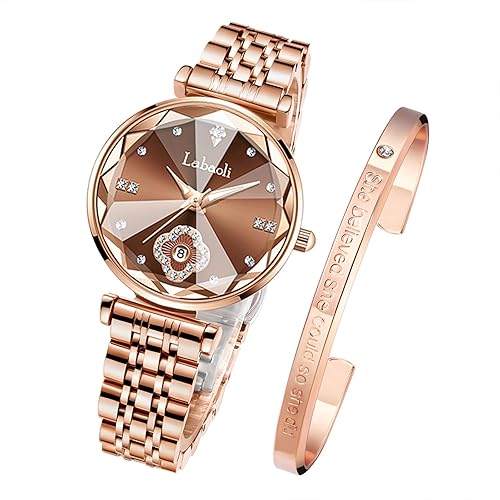 Reloj de pulsera del cuarzo del diamante del oro rosa del acero inoxidable, reloj de moda de las señoras de la prenda impermeable de la