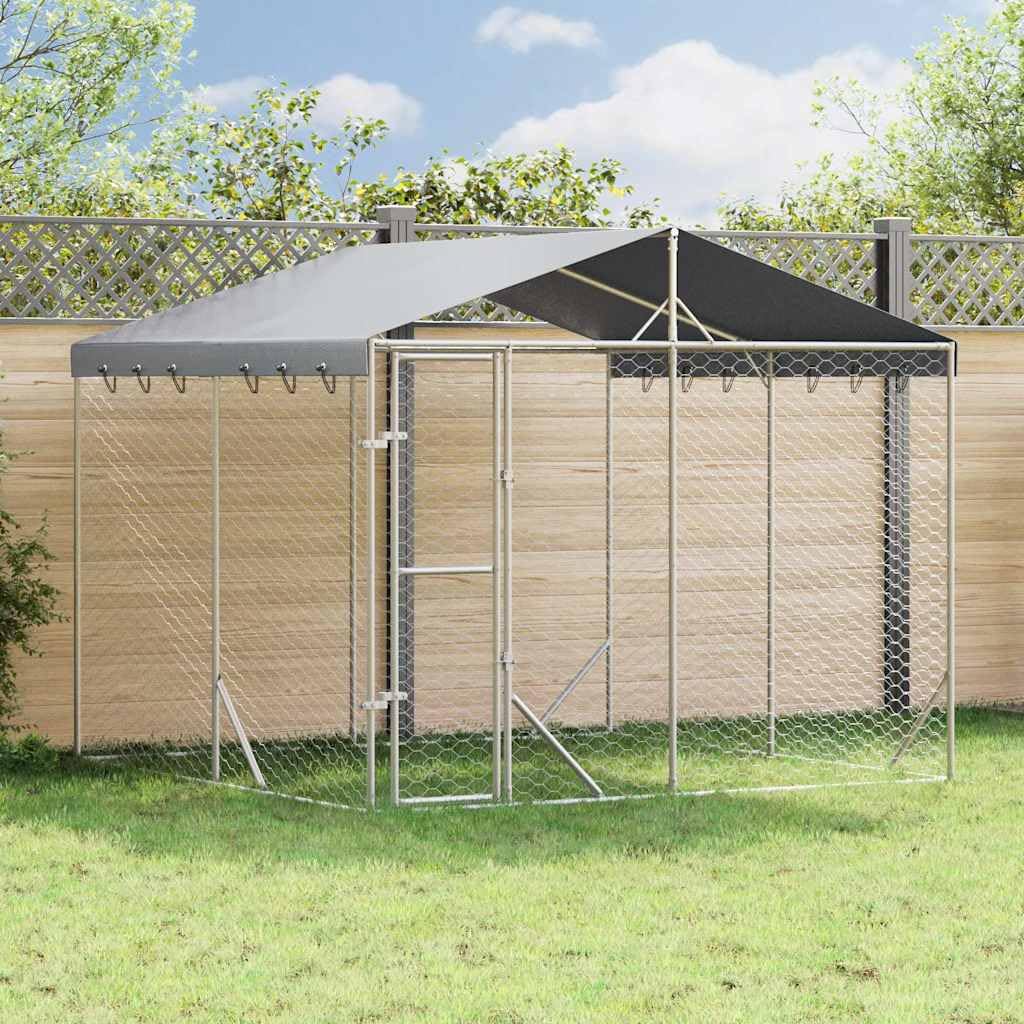 vidaXL Cuccia Cani da Esterno Tetto Argento 3x3x2,5 m Acciaio Zincato