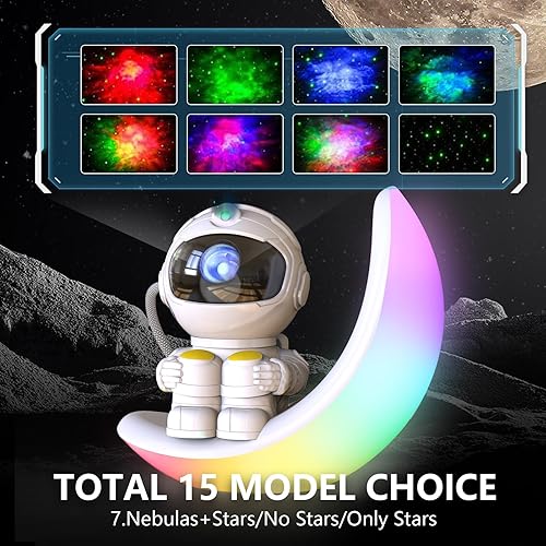 Miniatura 3 de Proyector de galaxia de astronauta, proyector de estrellas con lámpara de luna, 3 en 1 con temporizador y control remoto, decoración estética de