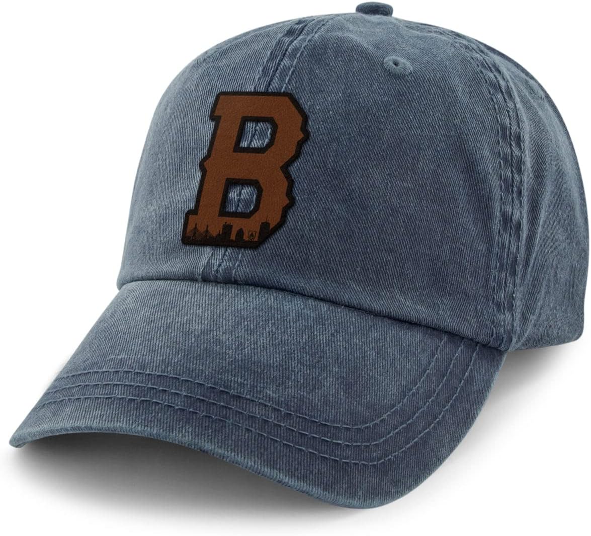 Boston B Skyline Leather Patch Washed Dad Hat