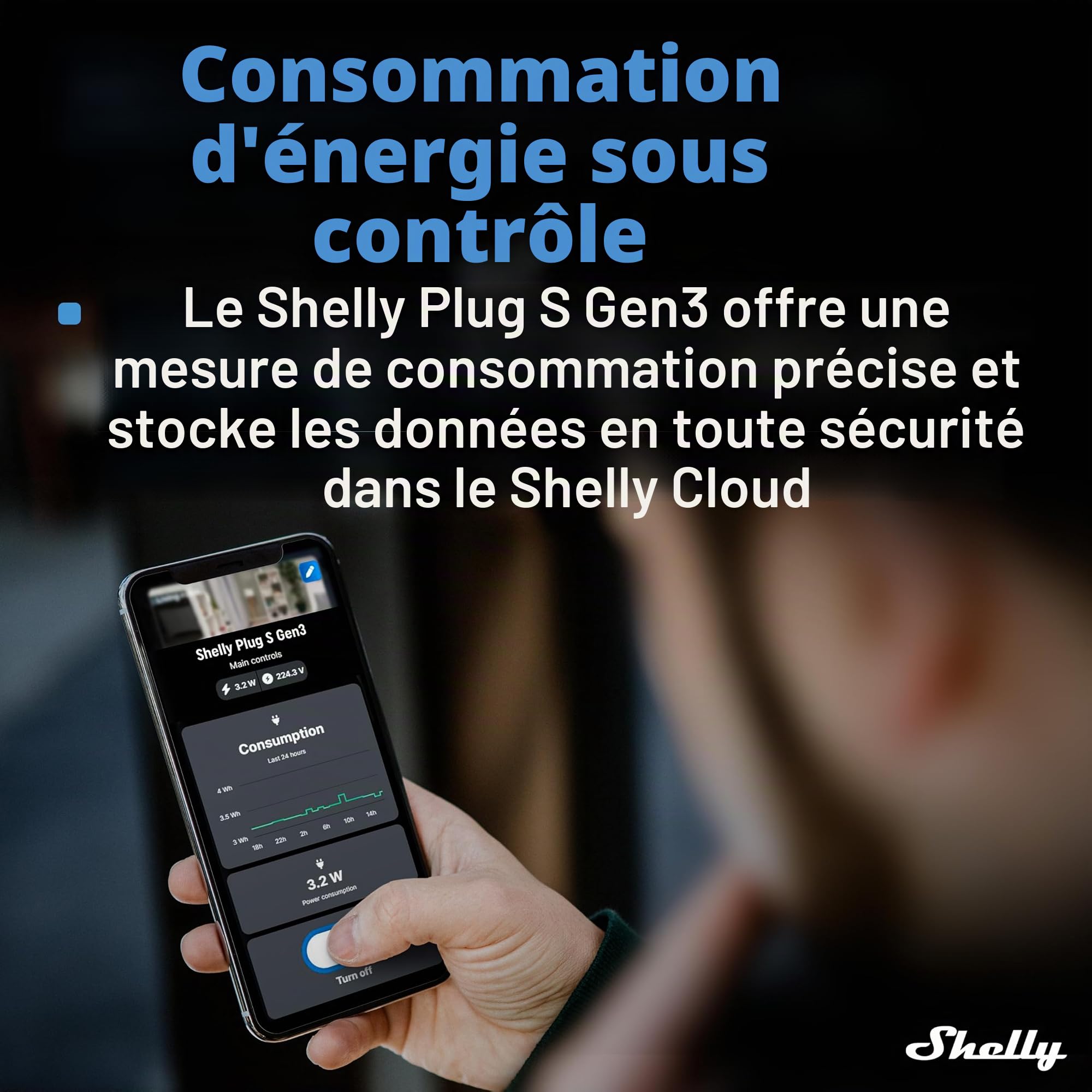 Shelly Plug S Gen3 Prise intelligente Wi-Fi noire, mesure de la puissance, 12 A, 2500 W, minuterie, prise certifiée mat, chauffage et refroidissement, Alexa et Google, pas de hub nécessaire (4 pièces)