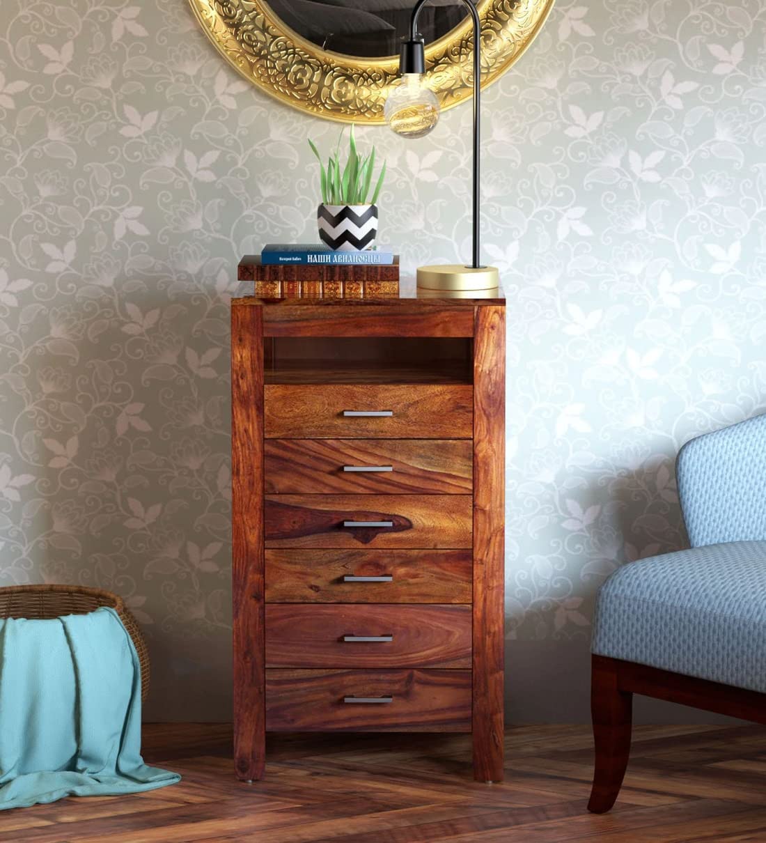 PC Wood Furniture Solid Wood Chest of 6 Drawer and 1 Storage Shelves for Living Room | Hall | Dining Room | Bedroom (1 Piece, Solid Wood, Teak Finish, 22×16×40 Inch)-image-37