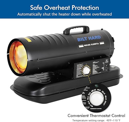 Miniatura 4 de BILT HARD Calentador diésel de queroseno de aire forzado de 85,000 BTU, calentador portátil de torpedo con control de termostato para exteriores,