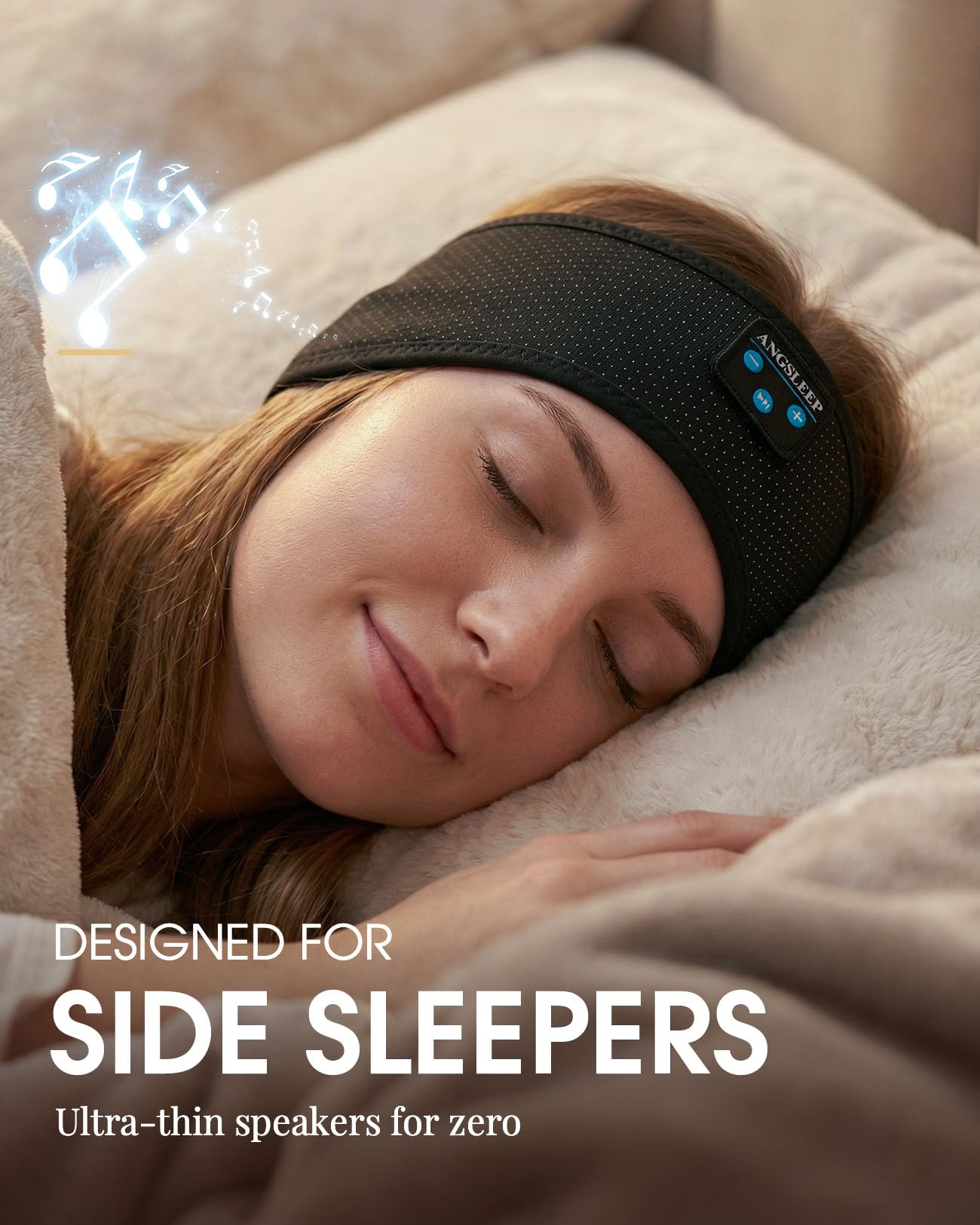 Casque de sommeil Bluetooth 5.4 sans fil avec haut-parleurs stéréo ultra fins pour les personnes dormant sur le côté, résistant à la transpiration et doux, bandeau de sport pour la course à