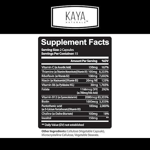 Miniatura 2 de Kaya Naturals Complejo B-12 Suplemento multivitamínico para mujeres y hombres potenciador de energía y metabolismo Vitamina del complejo B