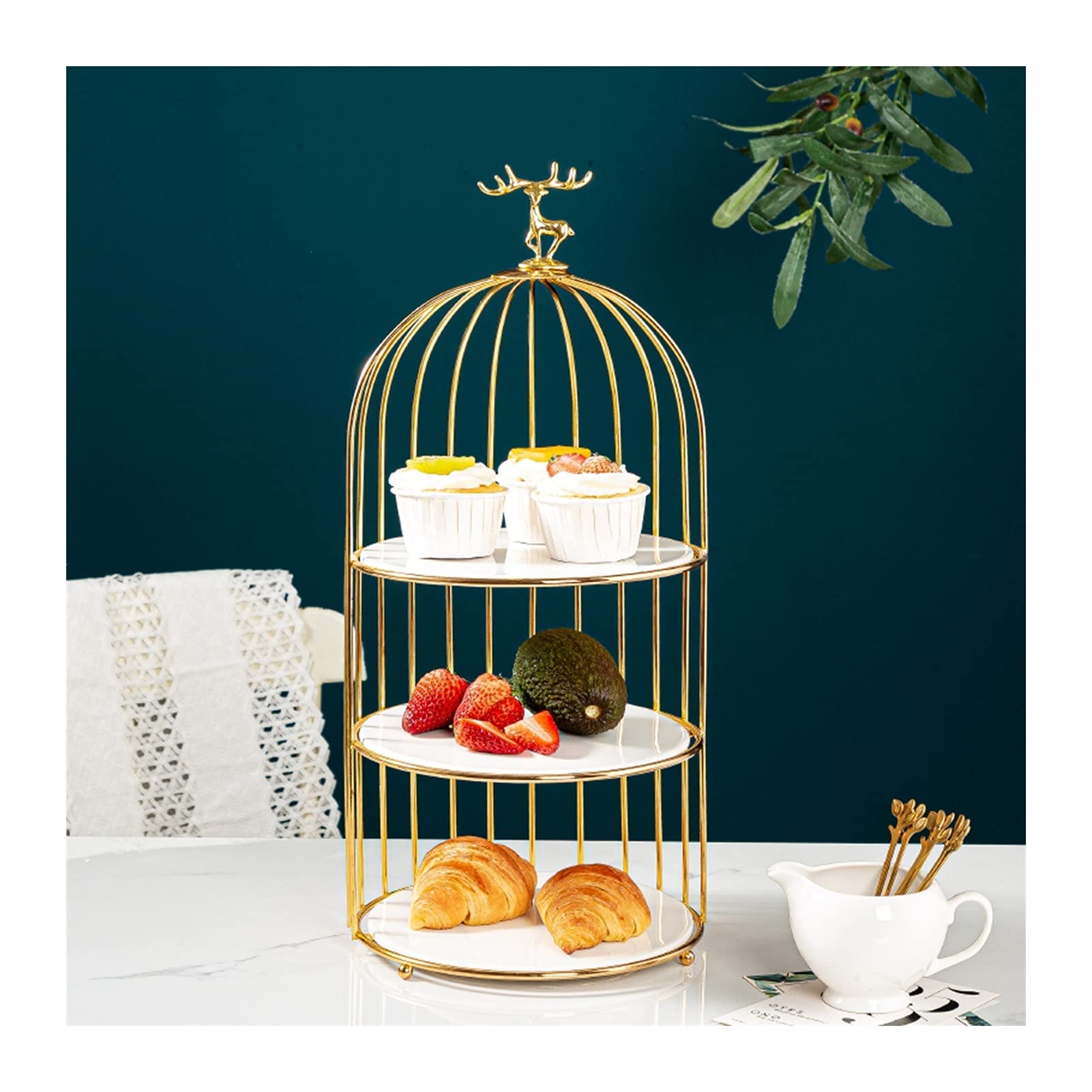 Présentoir à Gâteau Stand de gâteau à 3 niveaux de gâteau de gâteau en céramique Détachable Multi-Color Gâteau Afficher la table dessert pour cupcakes, fruits, biscuits, pâtisseries Stand de Gâteaux