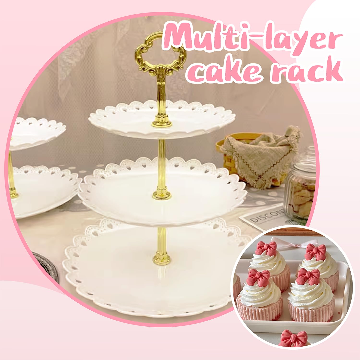 Trimming Shop Supporto Per Cupcake A 3 Piani – Nero E Oro – Pieghevole In Cartone – Per Feste E Matrimoni - 2