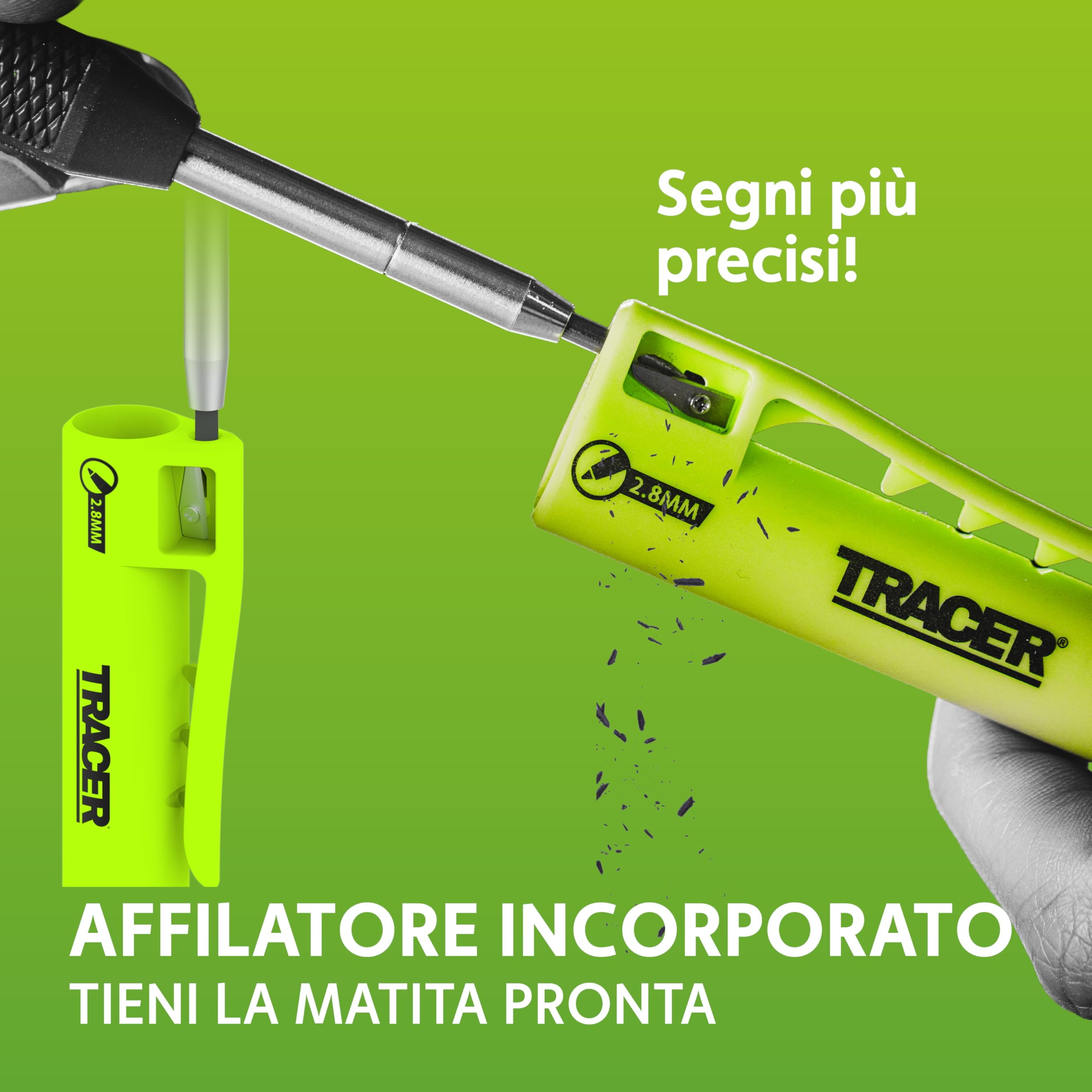 TRACER Pencil 2.0 Matita Carpentiere per Falegnameria – Matita da Cantiere con Holster, Punta 2.8mm per Marcature Profonde in Edilizia