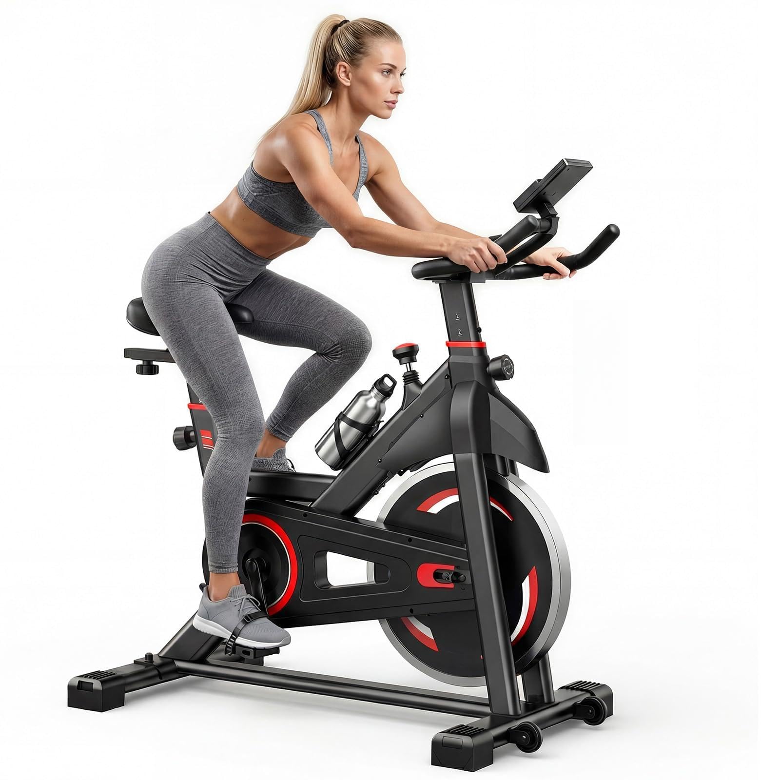DUMOS Rower treningowy z aplikacją, rowery stacjonarne do domu, rower treningowy dla dorosłych i seniorów, regulowana wysokość i opór, niski poziom hałasu, nośność 120 kg, łatwa konfiguracja