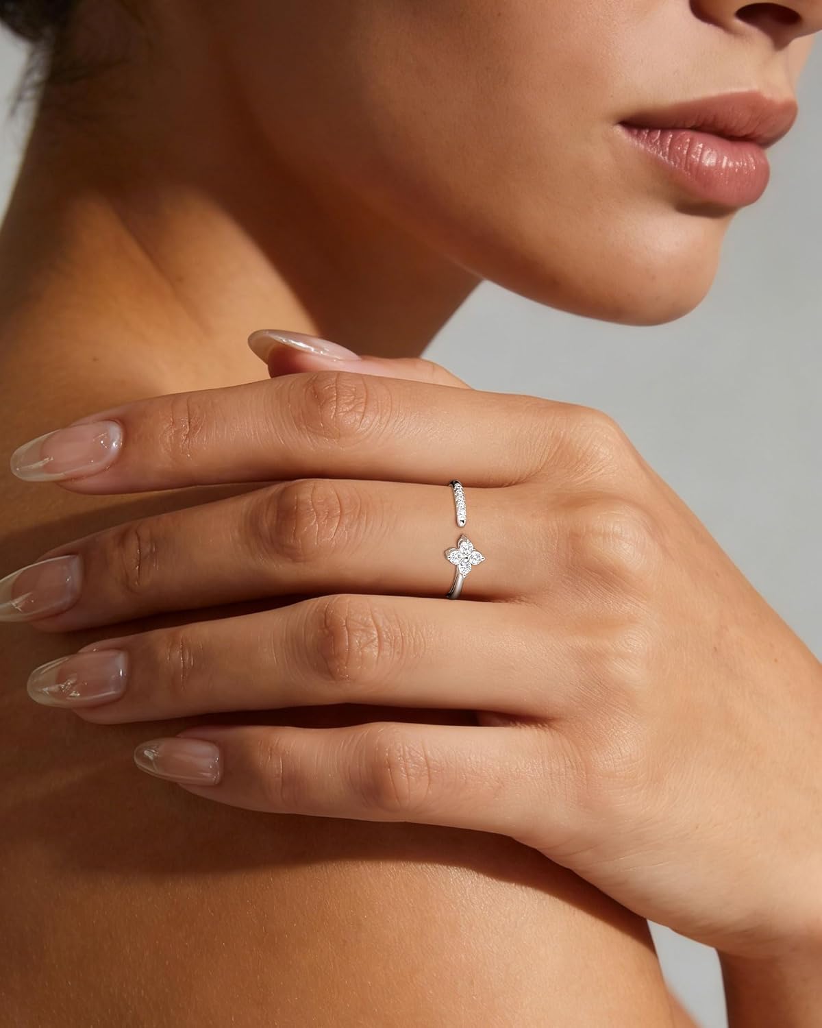 Monkton 1.8mm S925 Sterling Silver Stackable Ring for Women Open Adjustable Flower Cubic Zirconia Anniversay Ring Dainty CZ Eternity Band Size 4-11 - Image 4